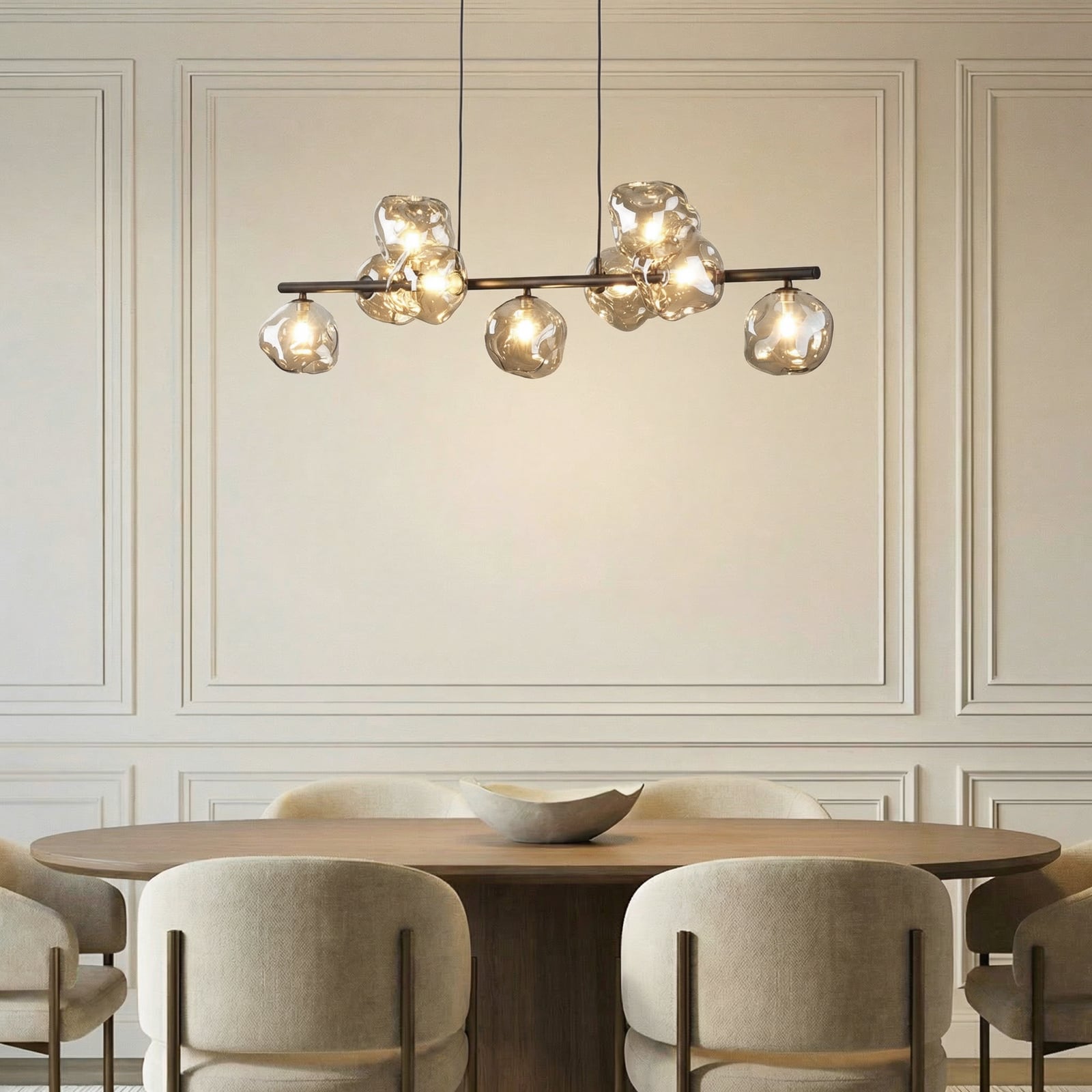 Pakabinamas šviestuvas „Lava“, rudas, 9 lempų, stiklas, ilgis 116 cm, G9 Pakabinamas šviestuvas „Lava“, rudas, 9 lempų, stiklas, ilgis 116 cm, G9