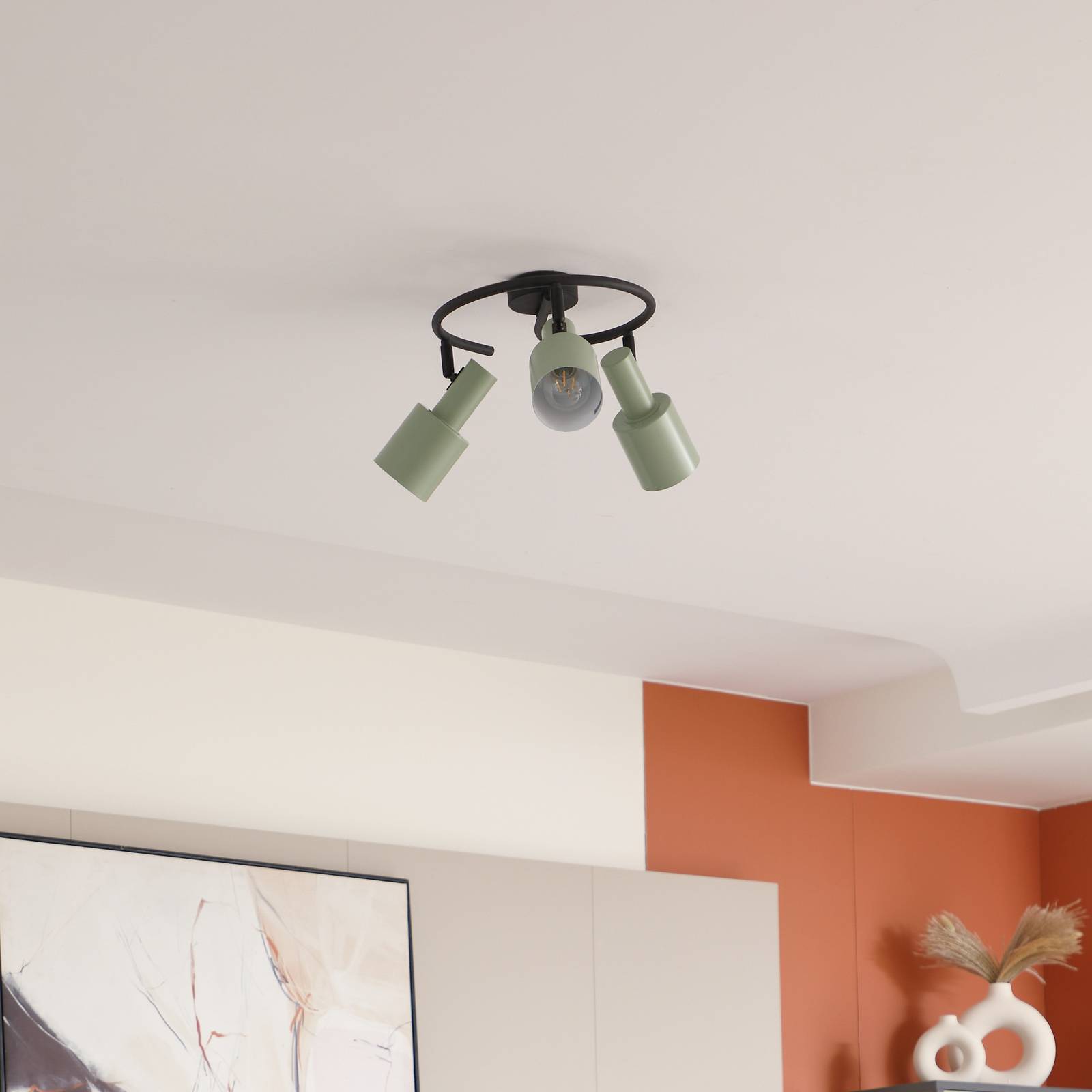 lindby spot pour plafond ovelia, vert/noir, rond, 3 lampes