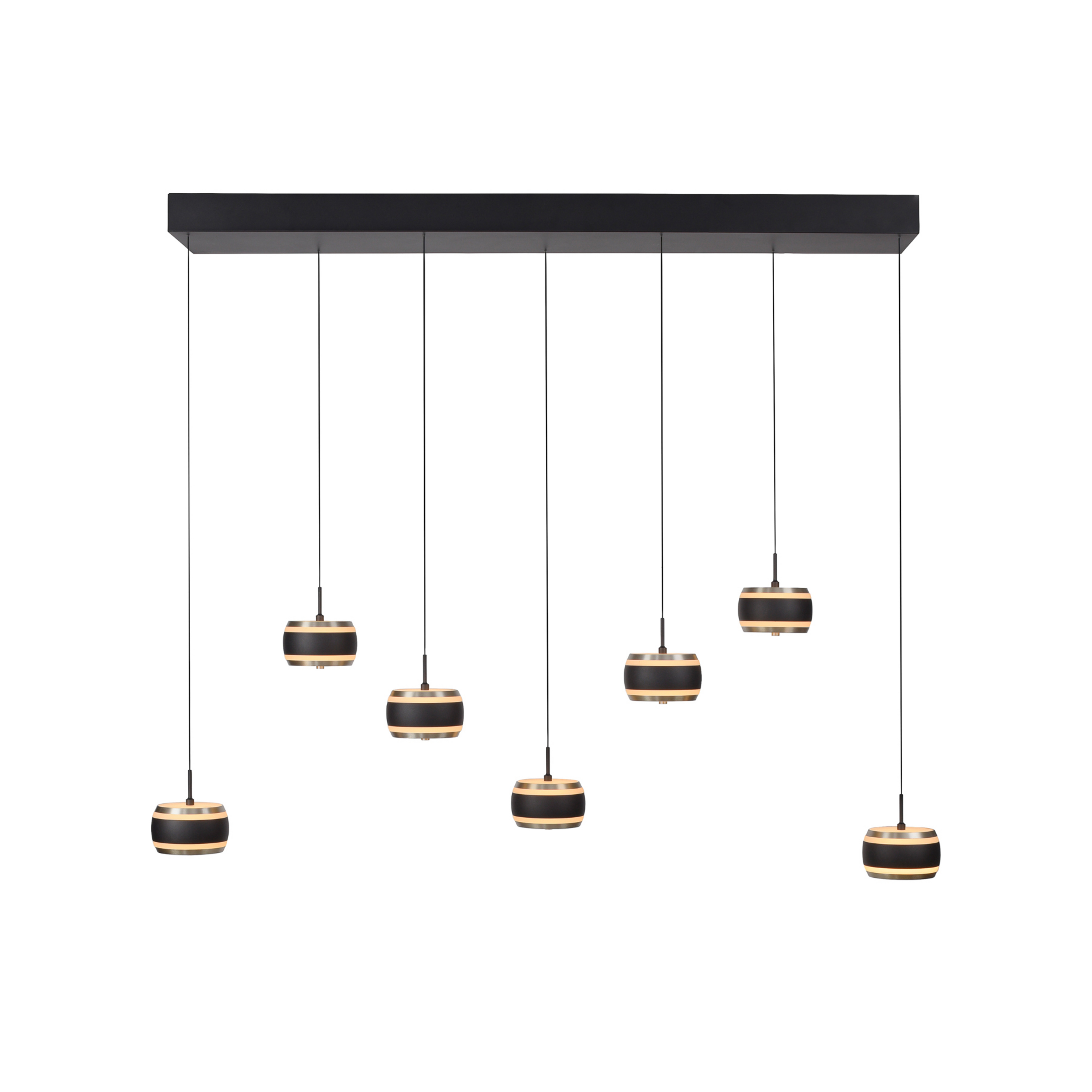 Falling Rings LED-Hängelampe, schwarz, 132 cm, 7-fl. - PURE