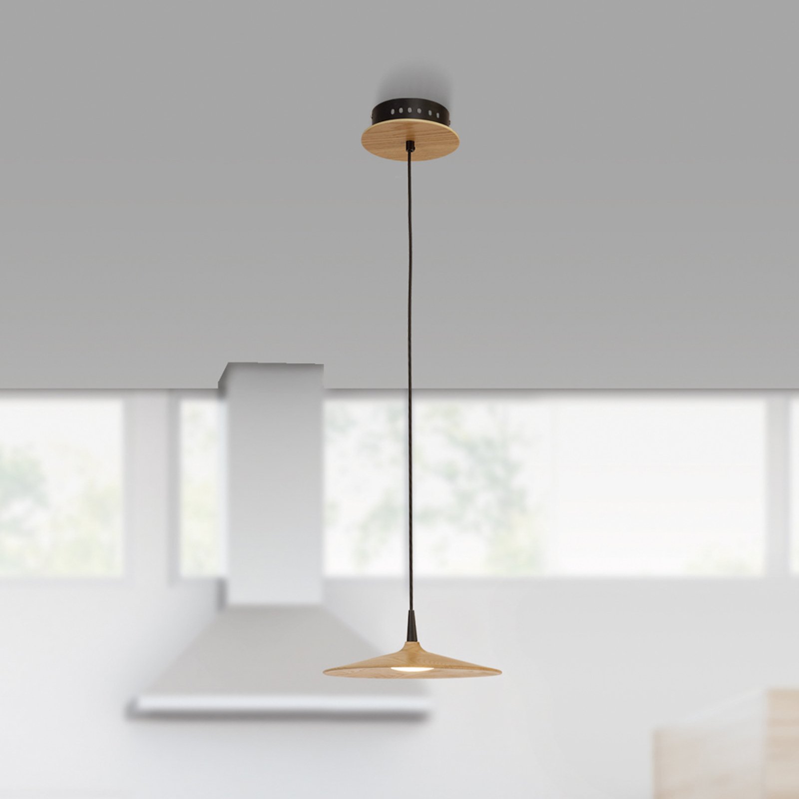 Lámpara colgante LED 19150, madera clara, Ø 25 cm