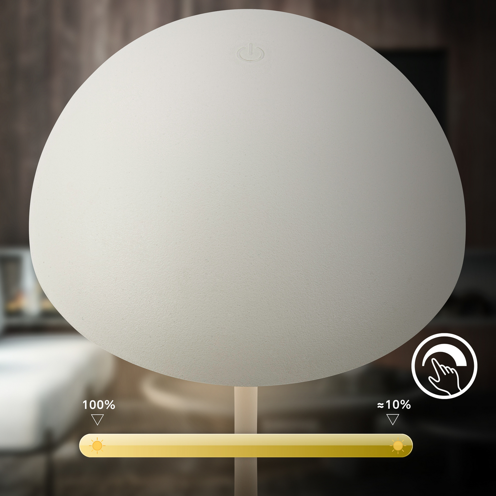 Lampa de masă cu LED și baterie Kugle, albă, metal, IP44, dimabil