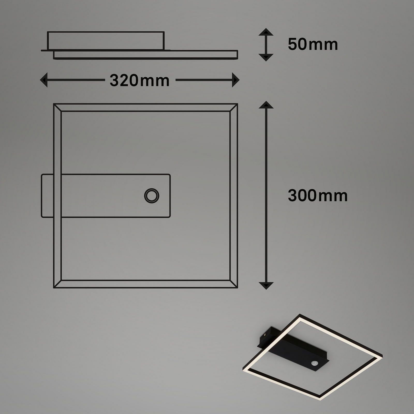LED-Deckenleuchte Nici, schwarz, eckig, Bewegungsmelder LED-Deckenleuchte Nici, schwarz, eckig, Bewegungsmelder