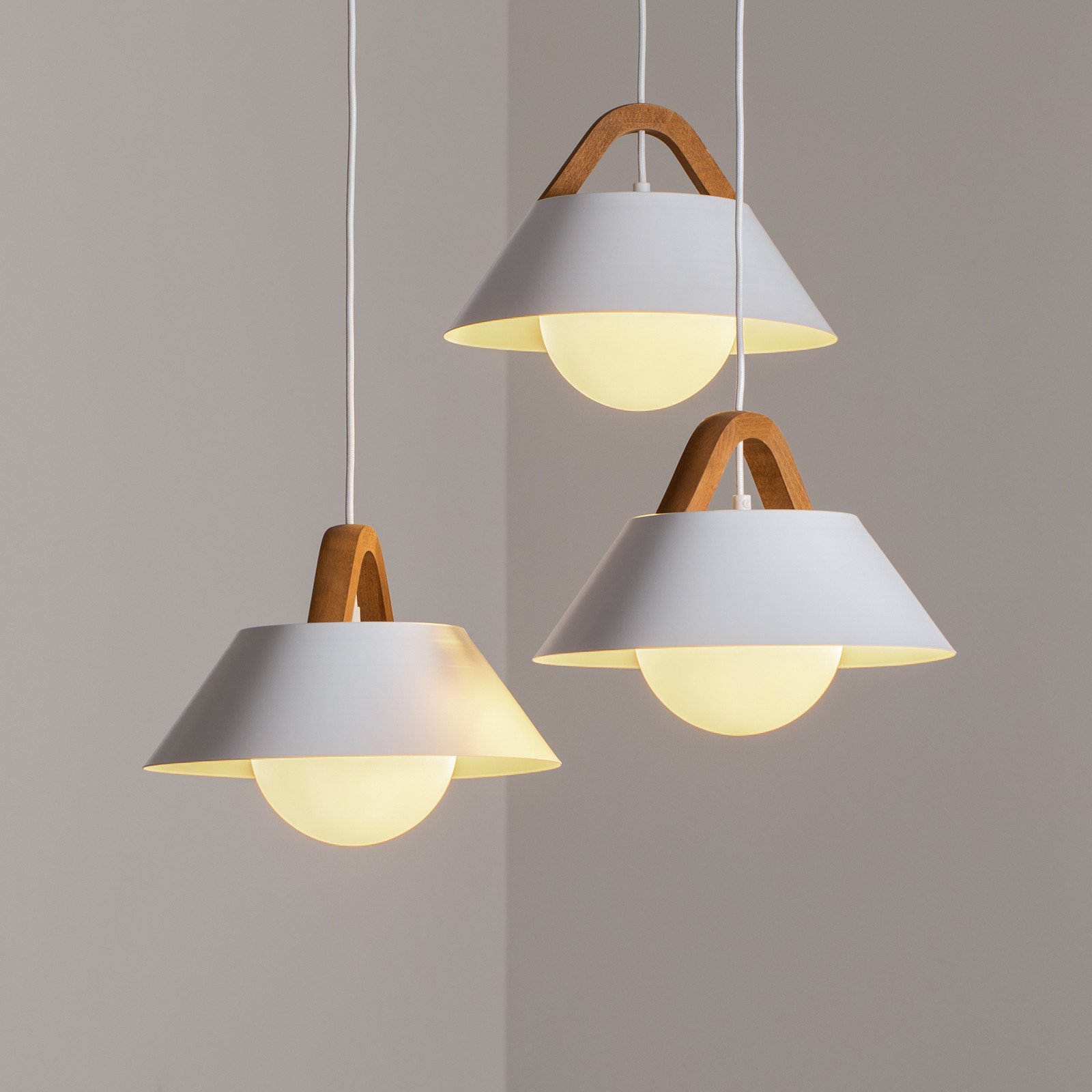 Luminex Lampă suspendată Funda maro/alb Ø 64 cm oțel/lemn 3 becuri. - Camera de zi / sufragerie - modern - maro alb opal - Metal