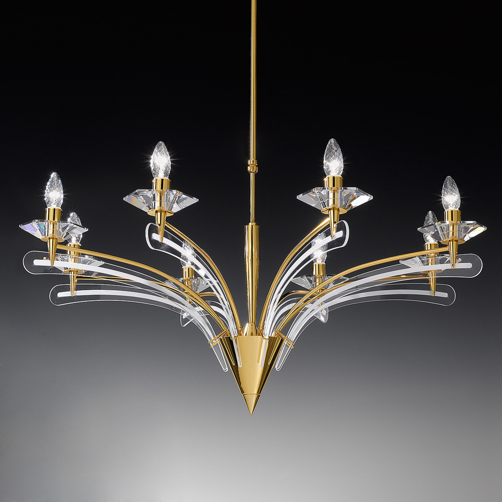 Kronleuchter ICARO mit Kristallglas, 100 cm