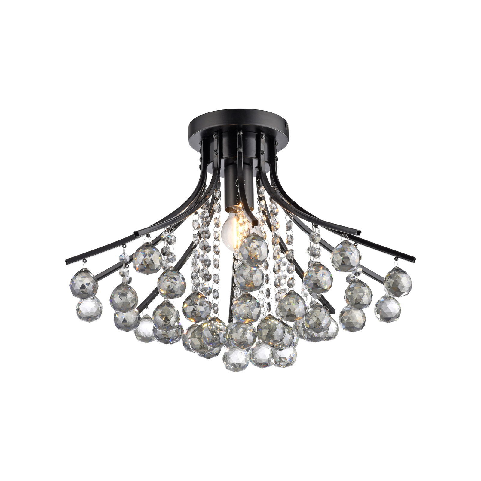 JUST LIGHT. Candeeiro de teto Kulunka gotas de vidro cristal, preto