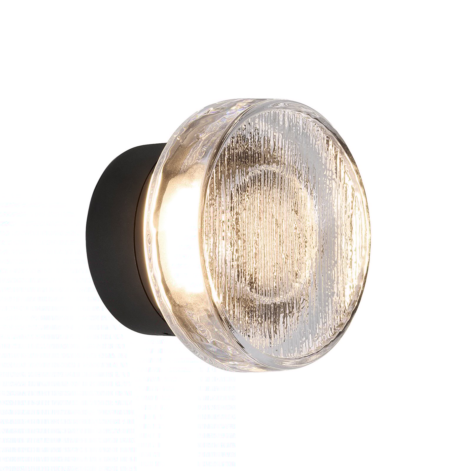 MARSET utendørs LED-vegglampe Roc, Ø 14 cm, svart/gjennomsiktig