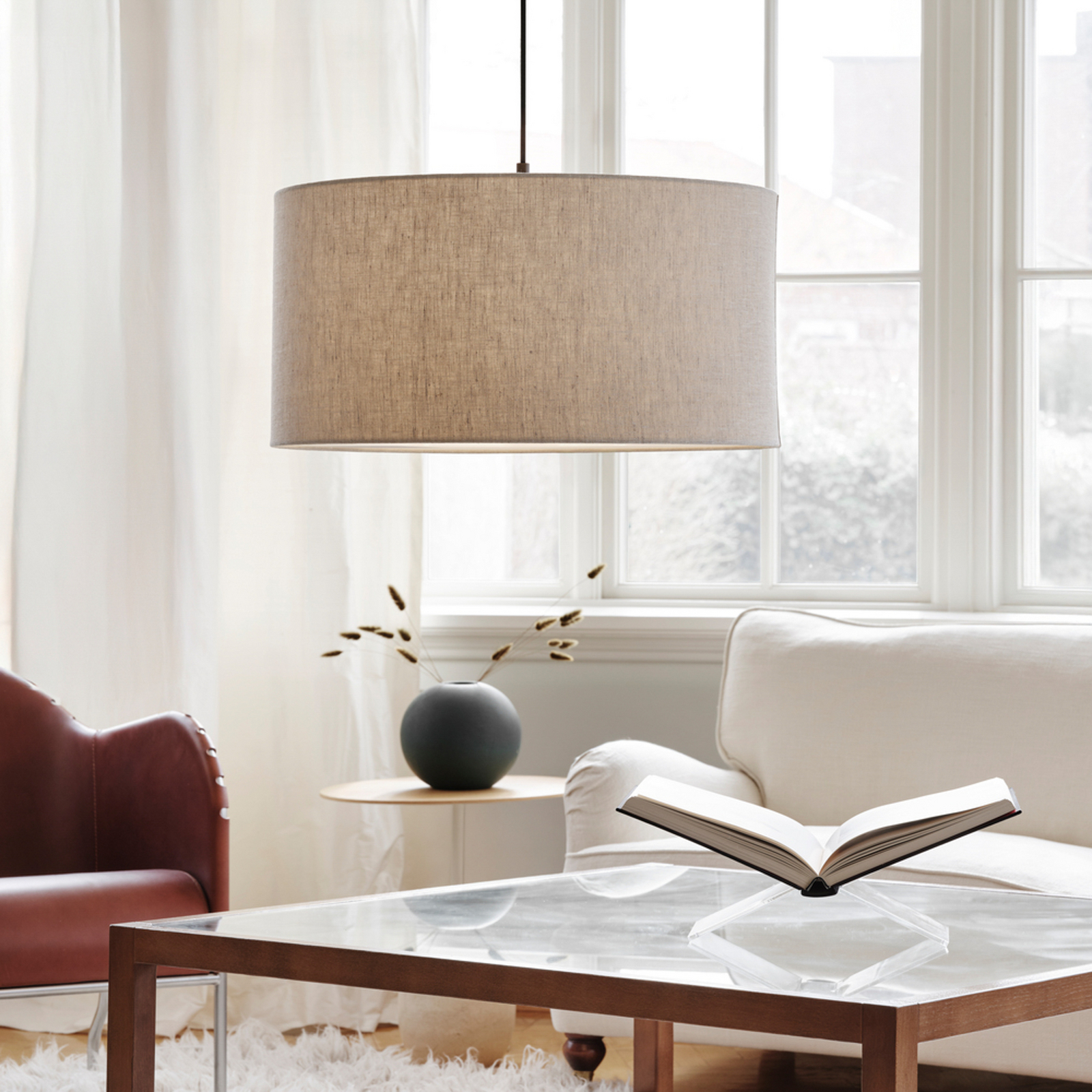 Lampada a sospensione Soft, Ø 60 cm, naturale/bronzo, lino, a 3 luci - Belid
