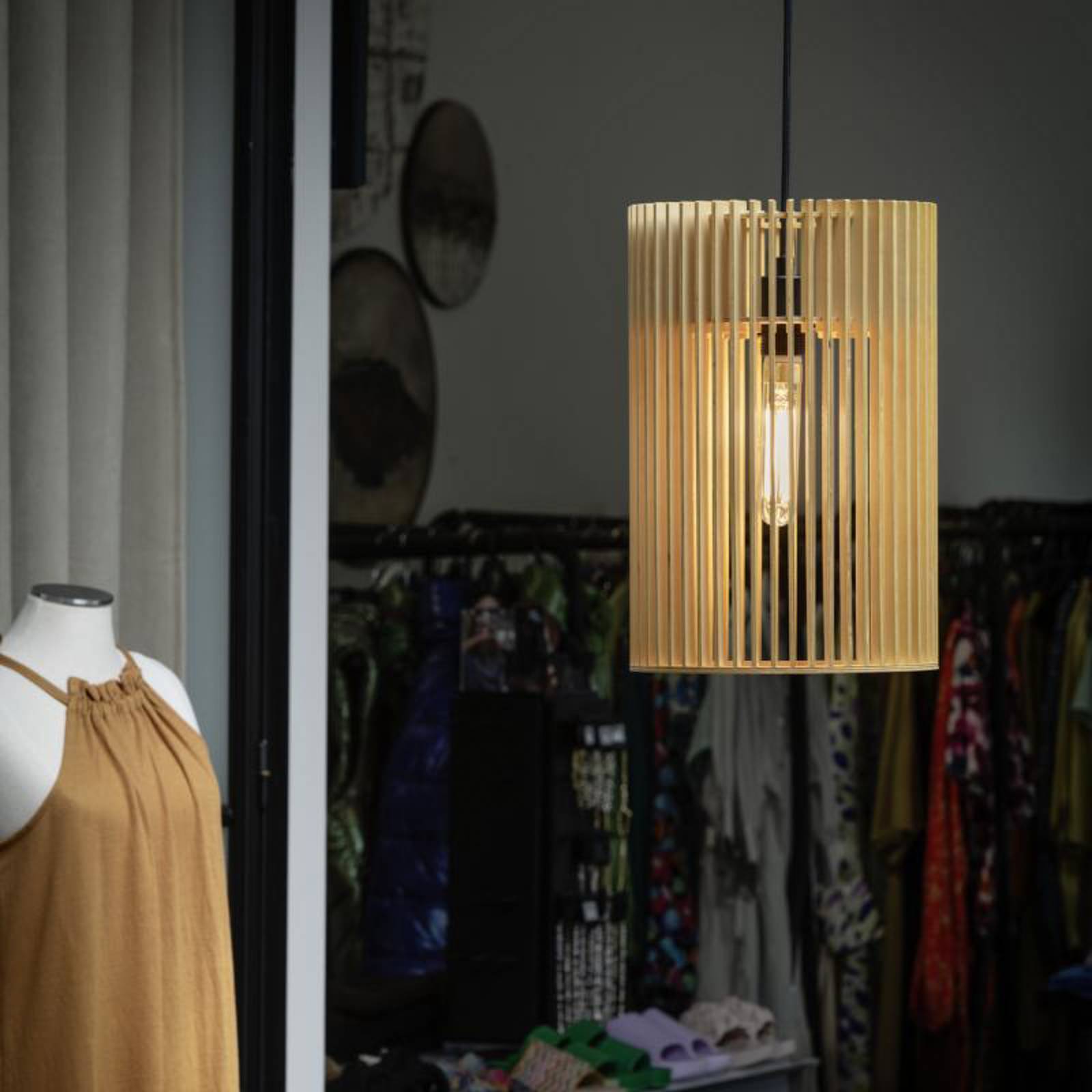SLV lampa wisząca Wud, jasne drewno, Ø 25 cm, drewno