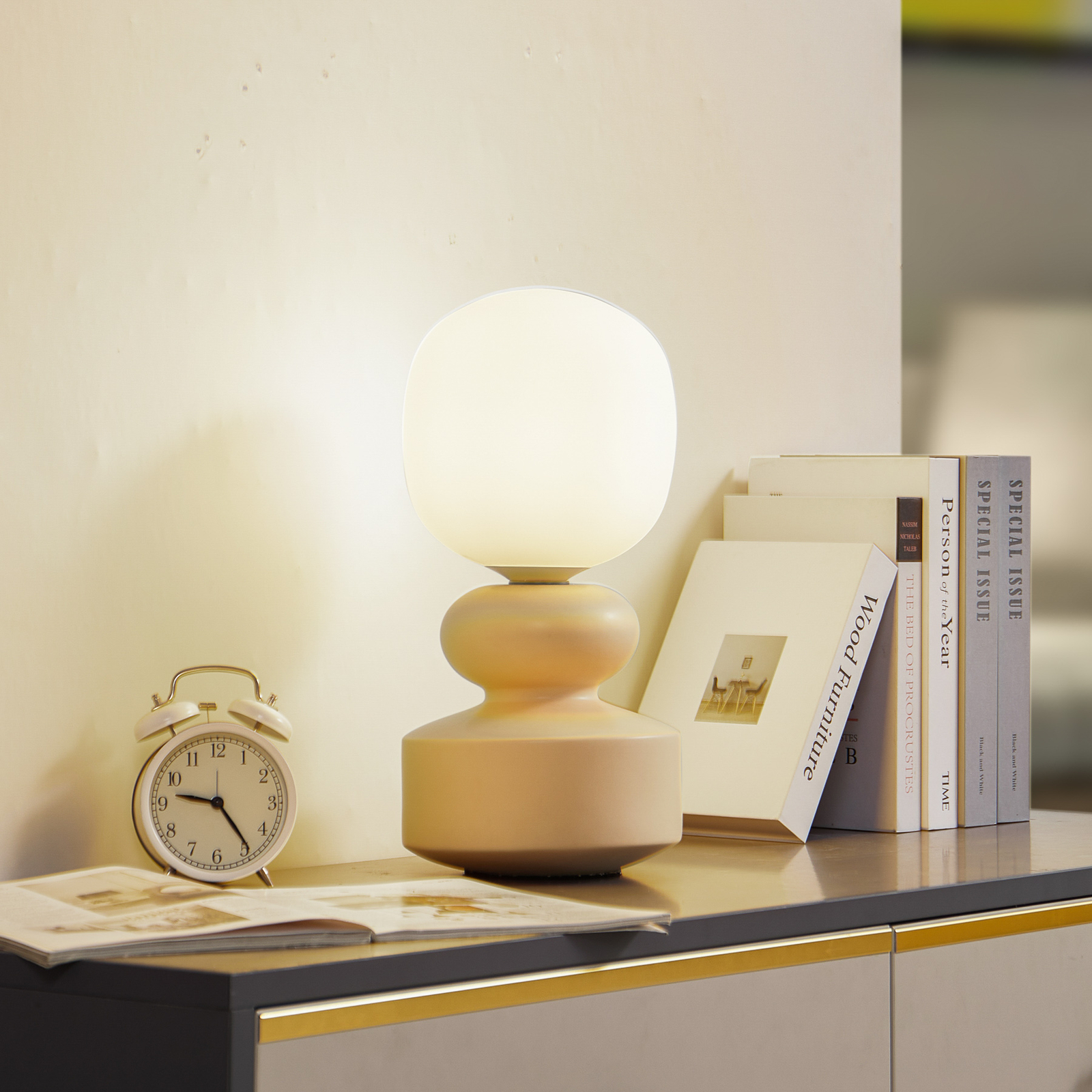 Lucande table lamp Fidelo, white/yellow, 38 cm, glass, ceramic