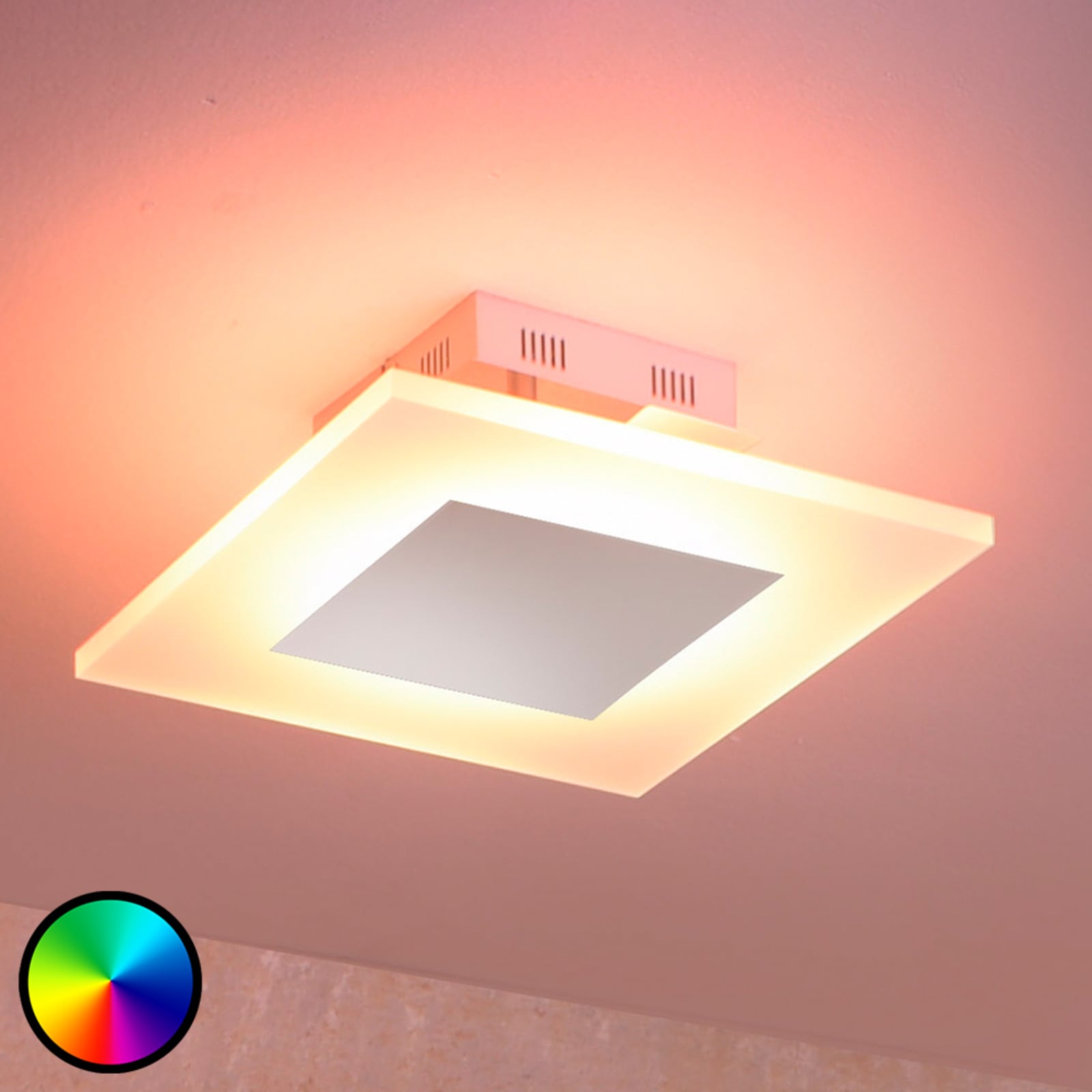 Lindby Frerk LED ceiling light adjustable luminous colour, for Living / Dining Room, stainless steel, acrylic, 18 W, energy efficiency: A+, L: 35 cm, W: 35 cm, H: 11.6 cm