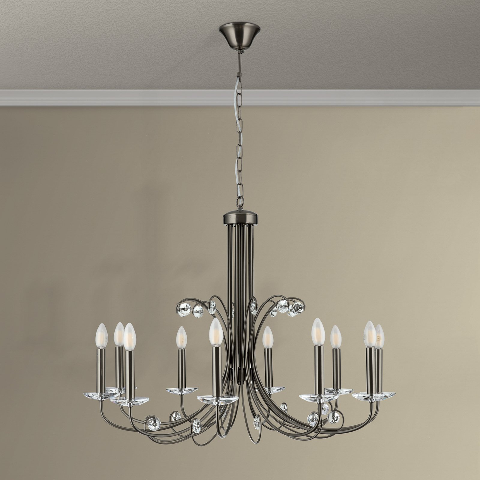 Ariane chandelier, nickel, Ø 92 cm, crystal, 10-bulb.