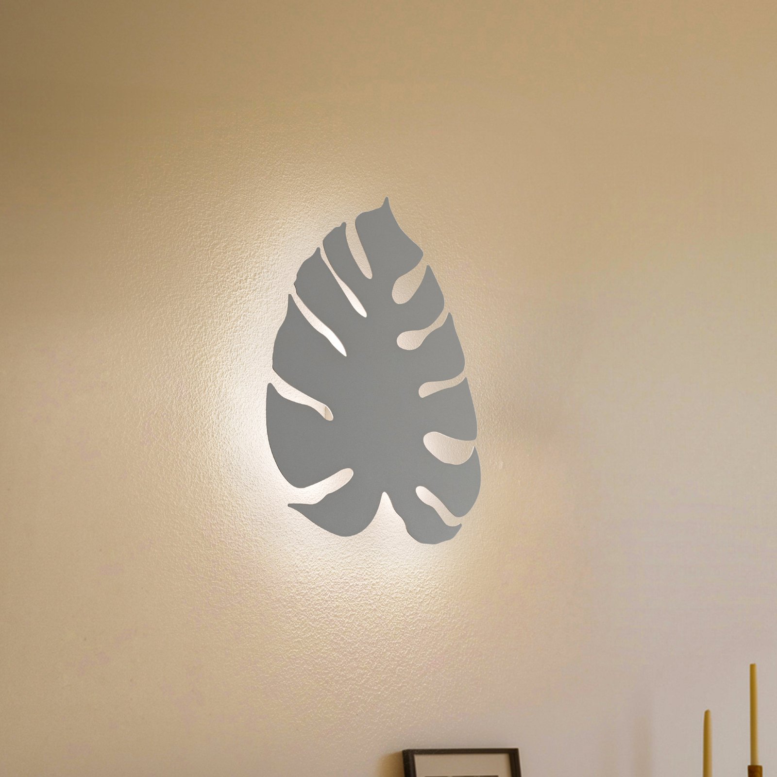 Applique murale Monstera, forme de feuille, 3 x G9, acier, beige