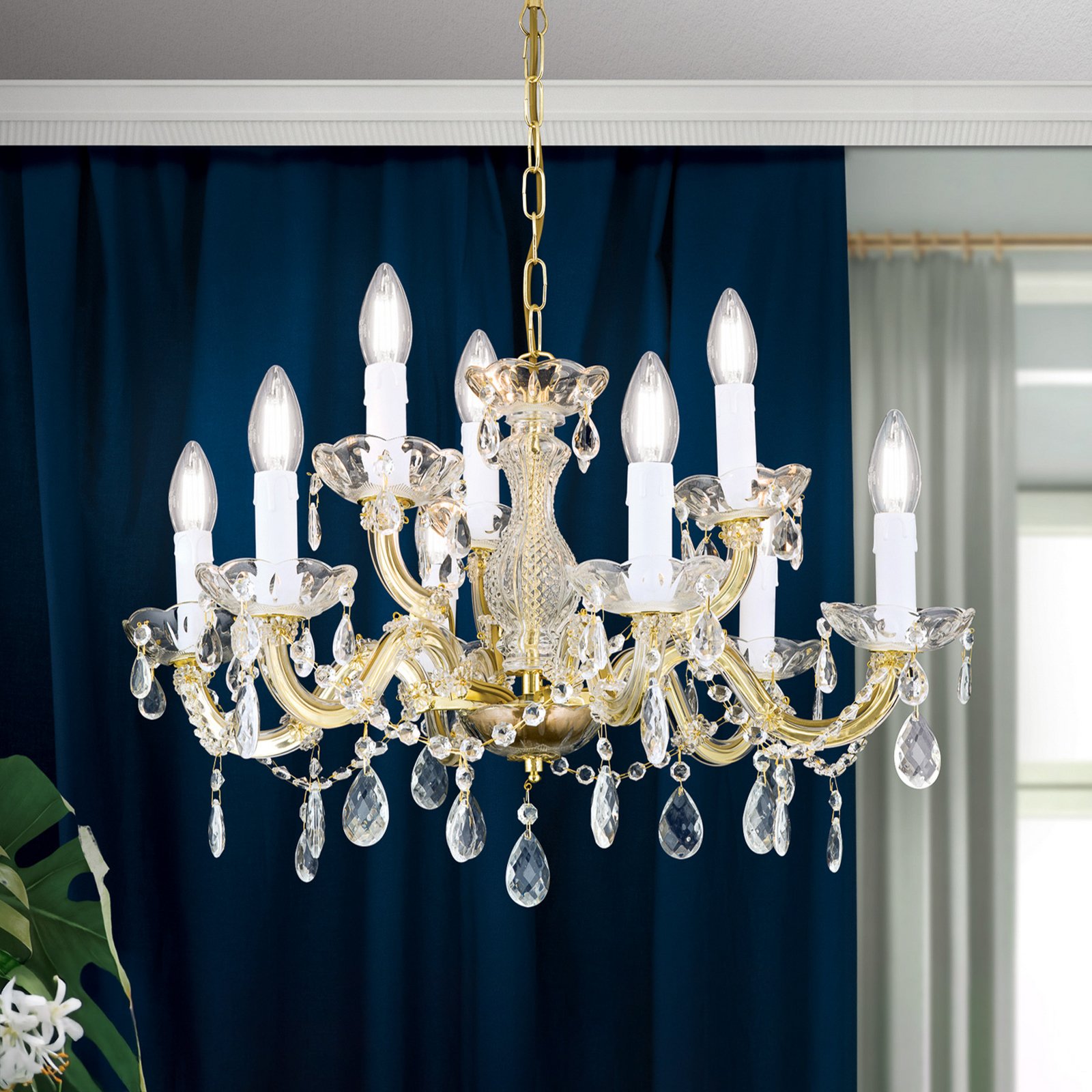 Dolores chandelier, hanging elements, nine-bulb