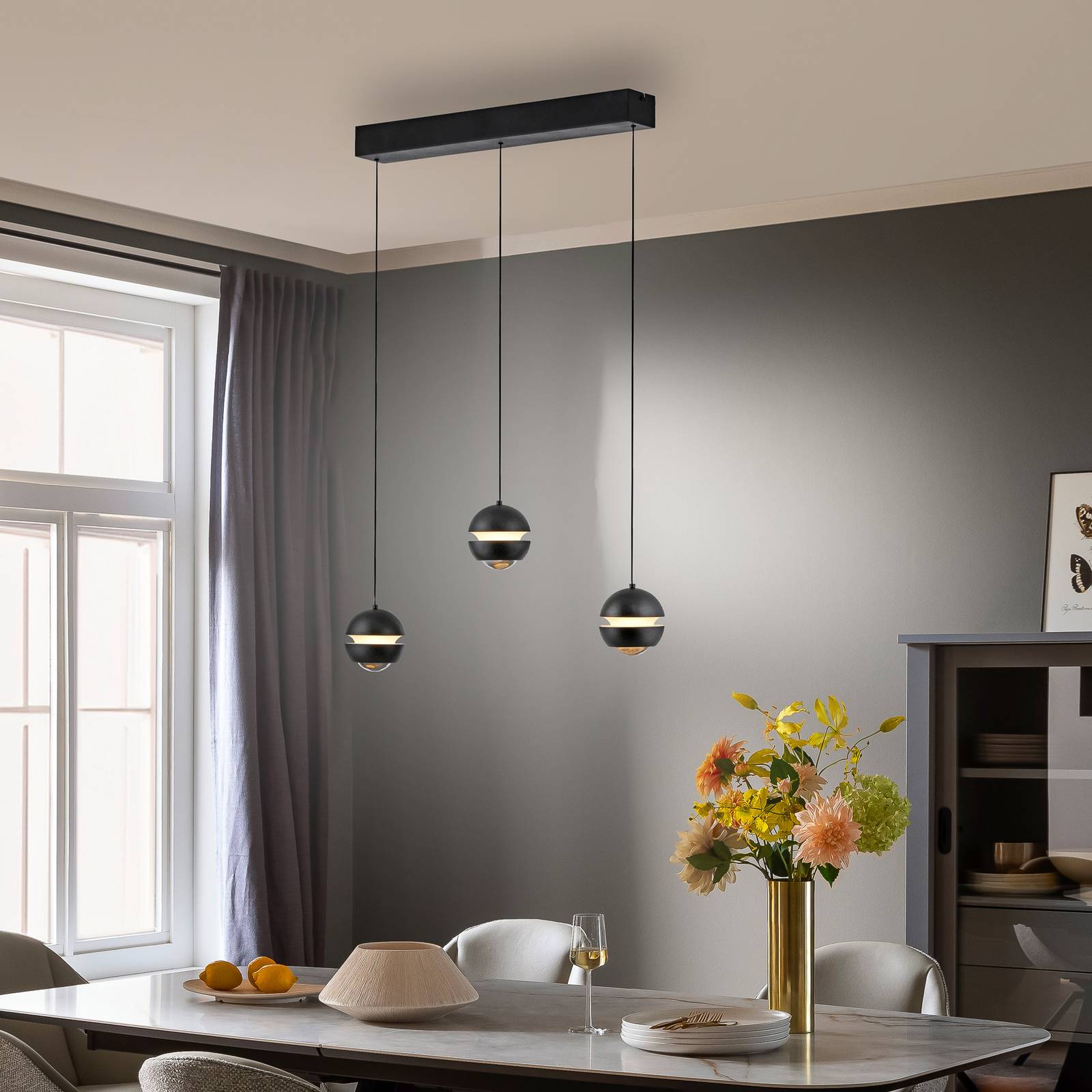 SCHÖNER WOHNEN LED-Hängelampe Lini schwarz 3-fl. lang 3.000K günstig online kaufen