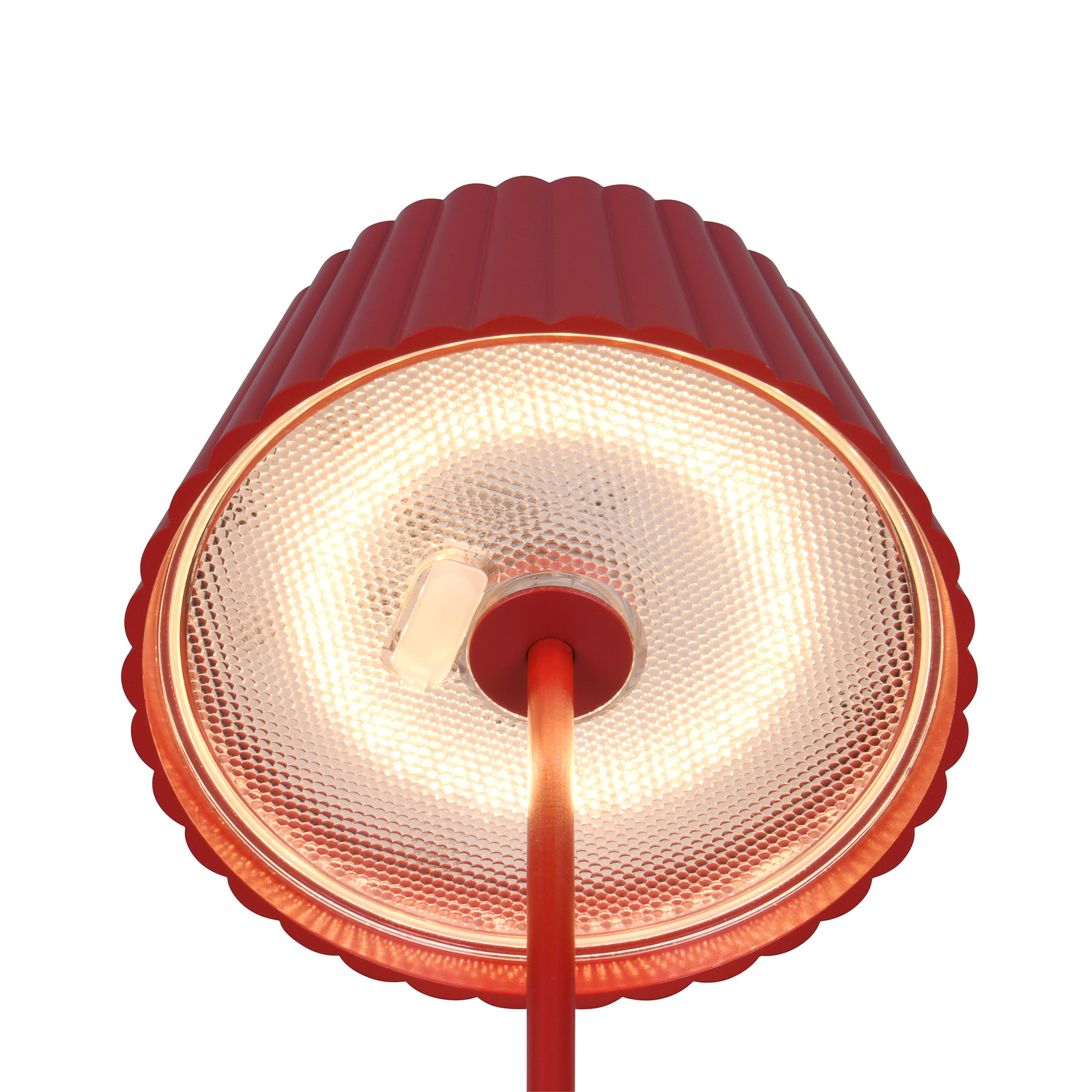 Suarez LED dobíjacia stolová lampa, červená, výška 39 cm, kov, stmievateľná