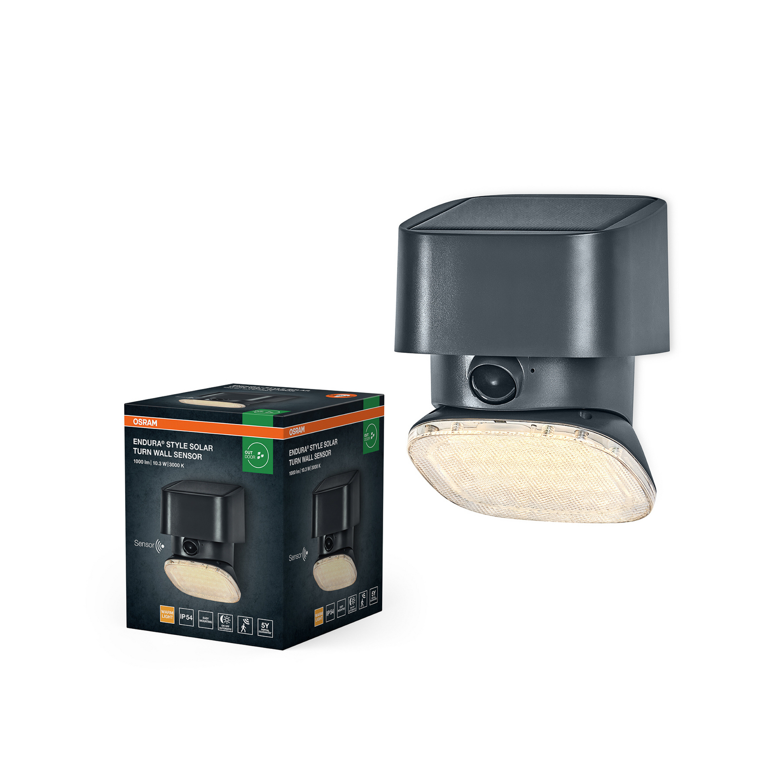 OSRAM ENDURA STYLE TURN napelemes fali lámpa, szürke, érzékelő, IP54