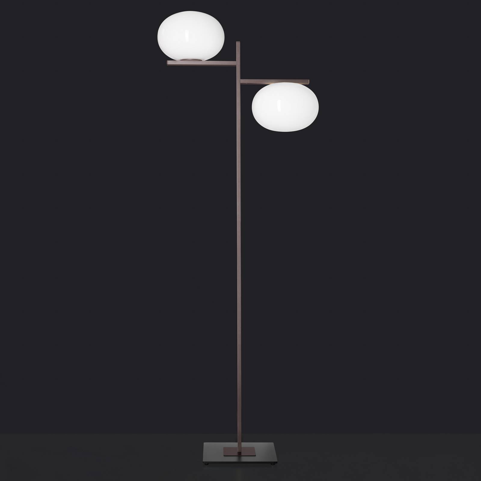 Oluce Stehleuchte Alba, bronze, weiß, 2-fl., Glas, Metall günstig online kaufen