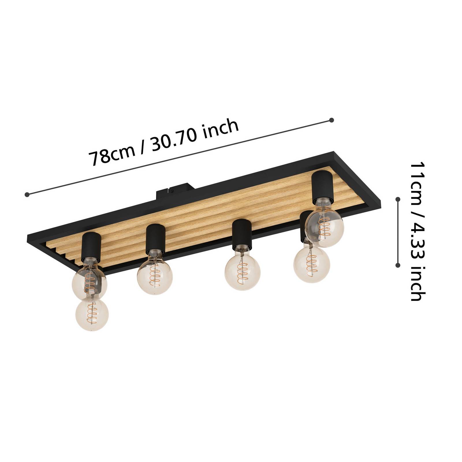 Lampa sufitowa Consett, czarny/brązowy, drewno, 78 cm, 6-punktowa, E27