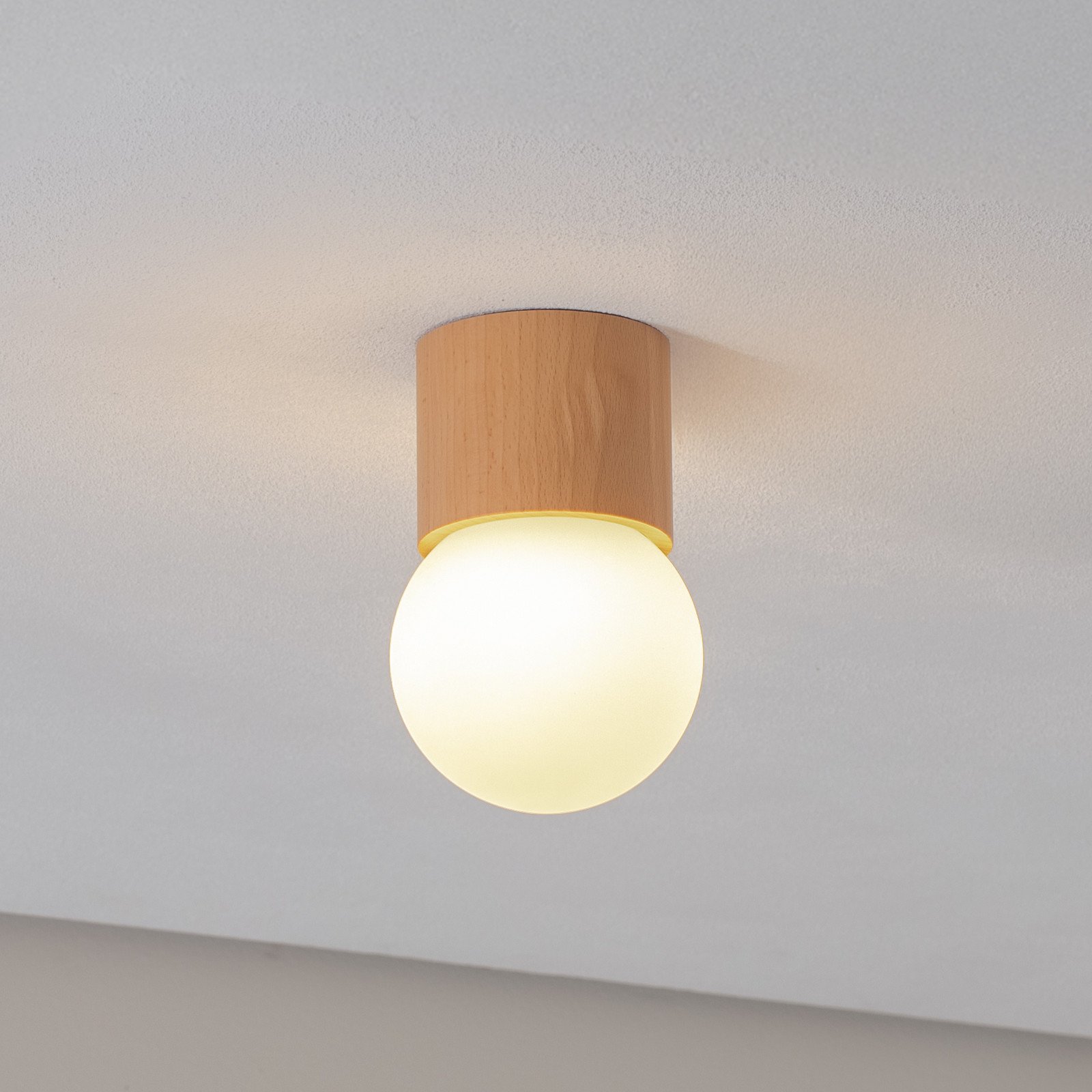 SOLLUX LIGHTING Plafonieră Boomo Ø 12 cm lemn - Camera de zi / sufragerie - maro alb