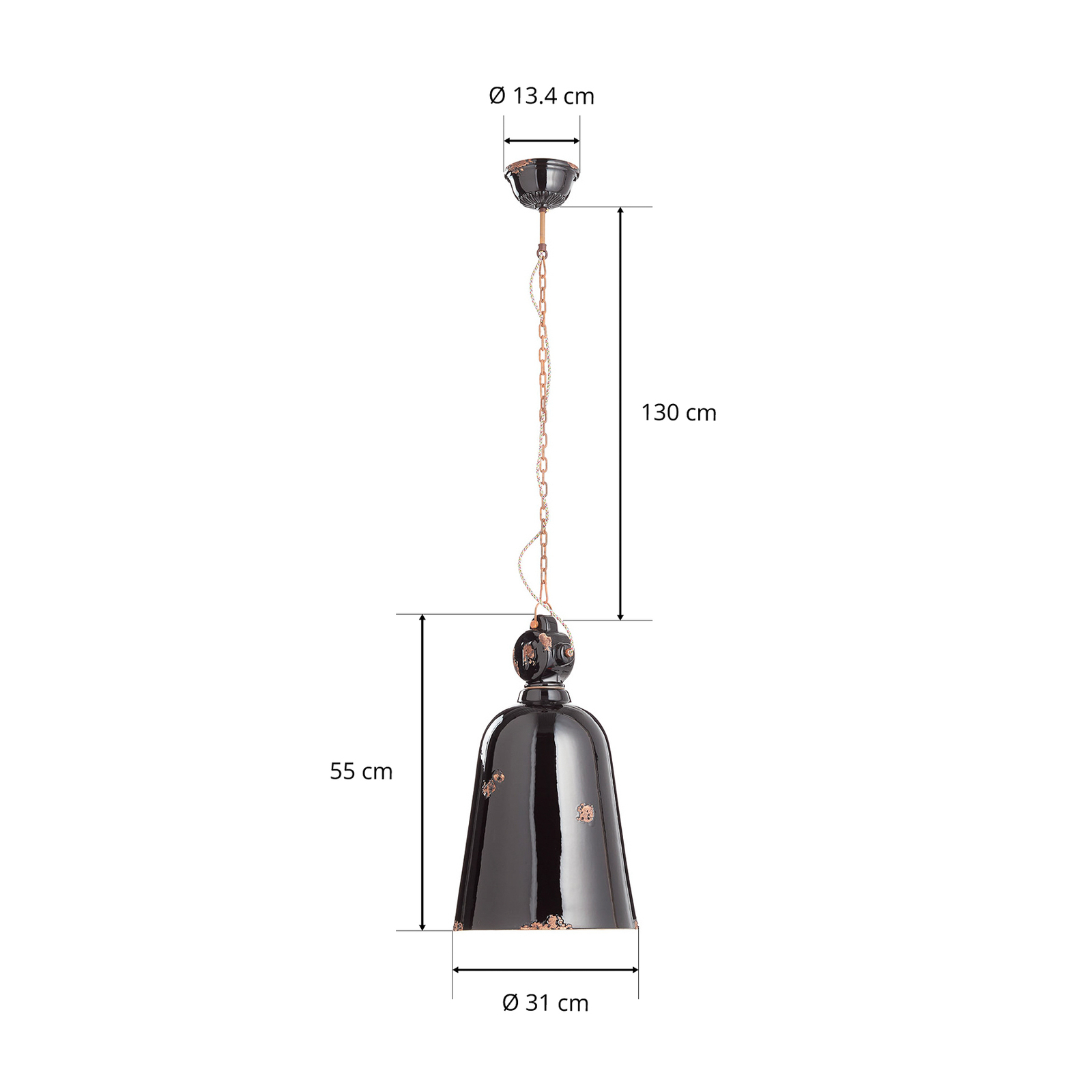 C1745 vintage hanging light, conical, black