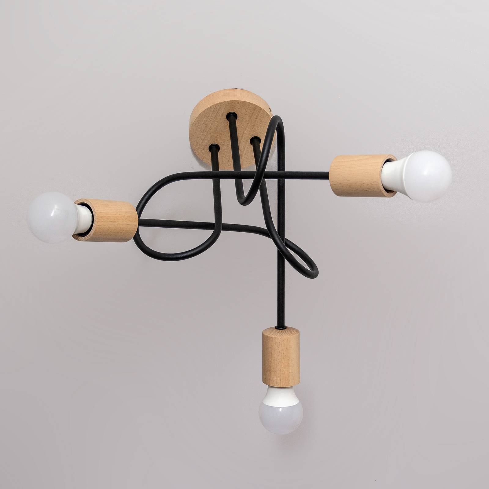 Lampa sufitowa Oxford, czarna, drewno, metal, 3-punktowa, Ø 44 cm
