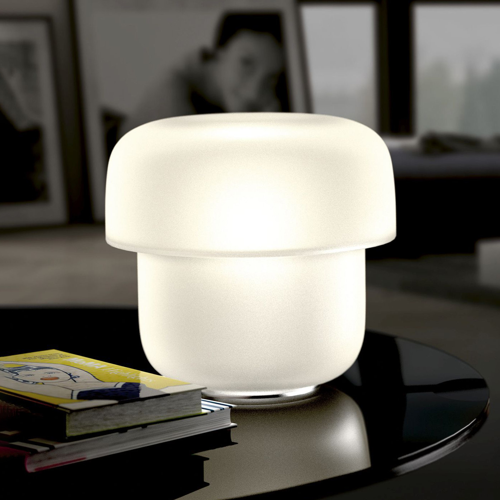 Prandina Mico T1 asztali lámpa, opálüveg, Ø24 cm