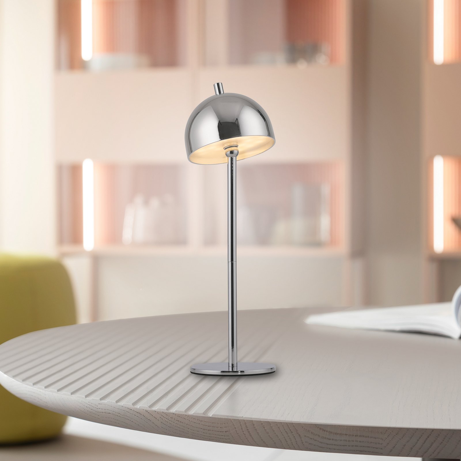 SCHÖNER WOHNEN LED stolna lampa na baterije Belies, krom, IP54 SCHÖNER WOHNEN LED stolna lampa na baterije Belies, krom, IP54