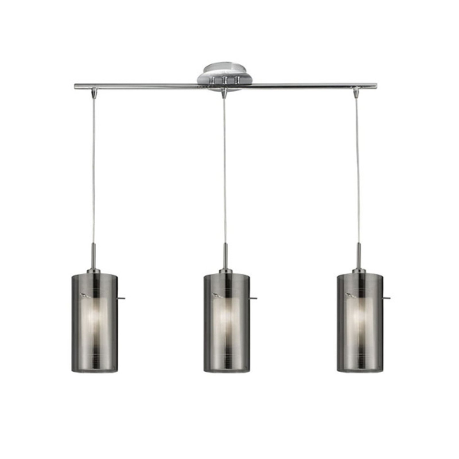 Hanglamp Duo 2 rookglas/chroom lang 3-lamps