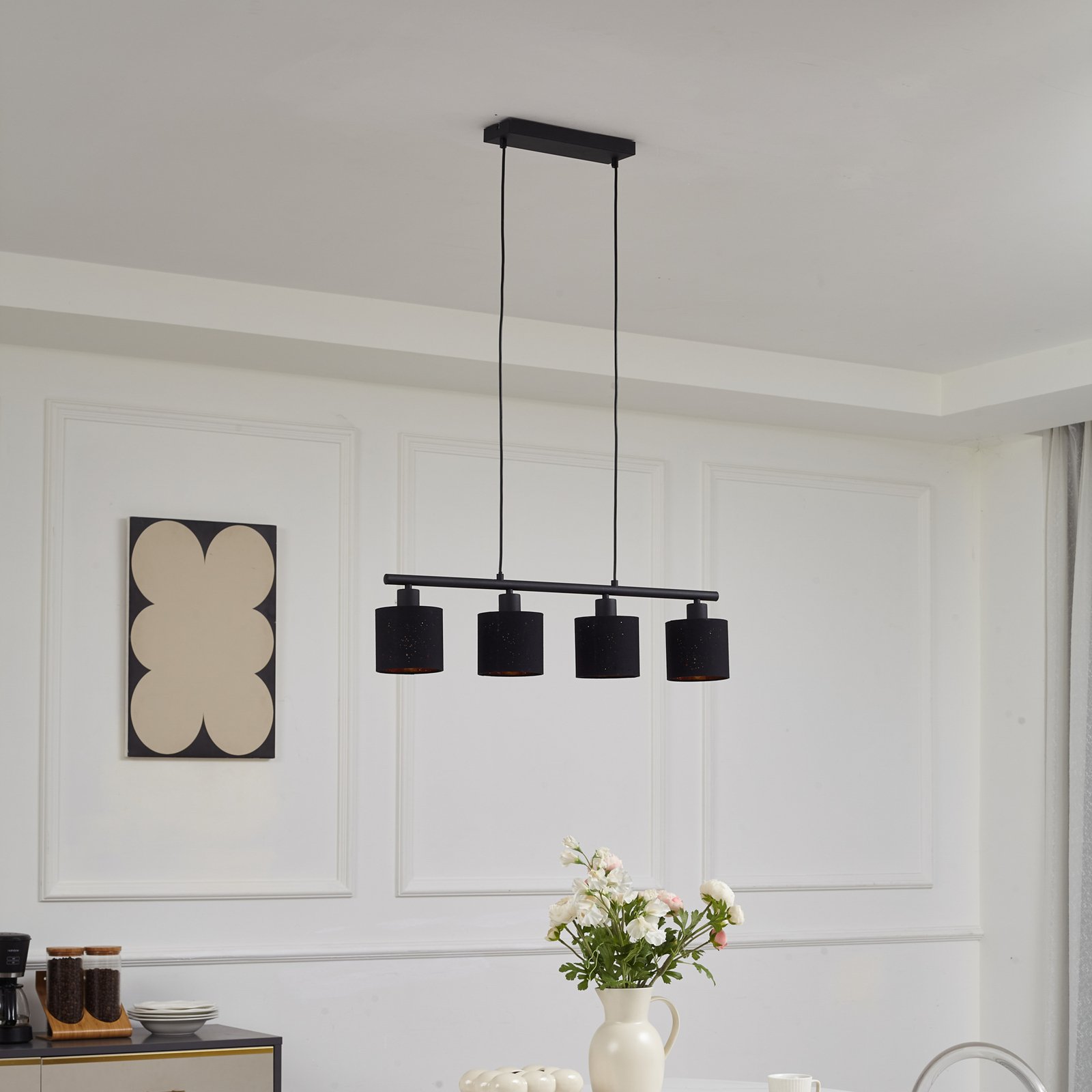 Lindby suspension Vasilia, 75 cm, noir/or, tissu