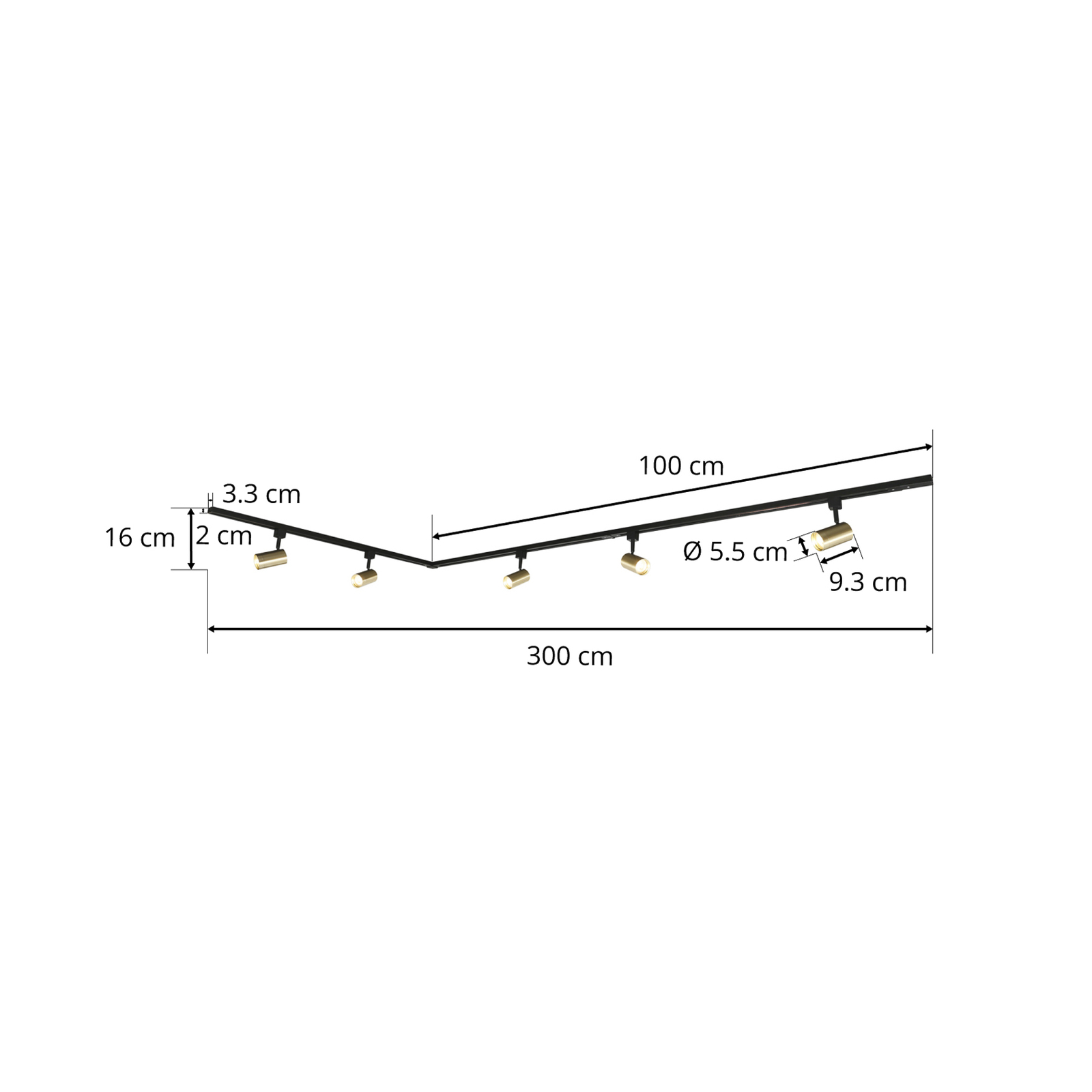 Prios Jorell railsystem 1-lamp goud 5-lamps