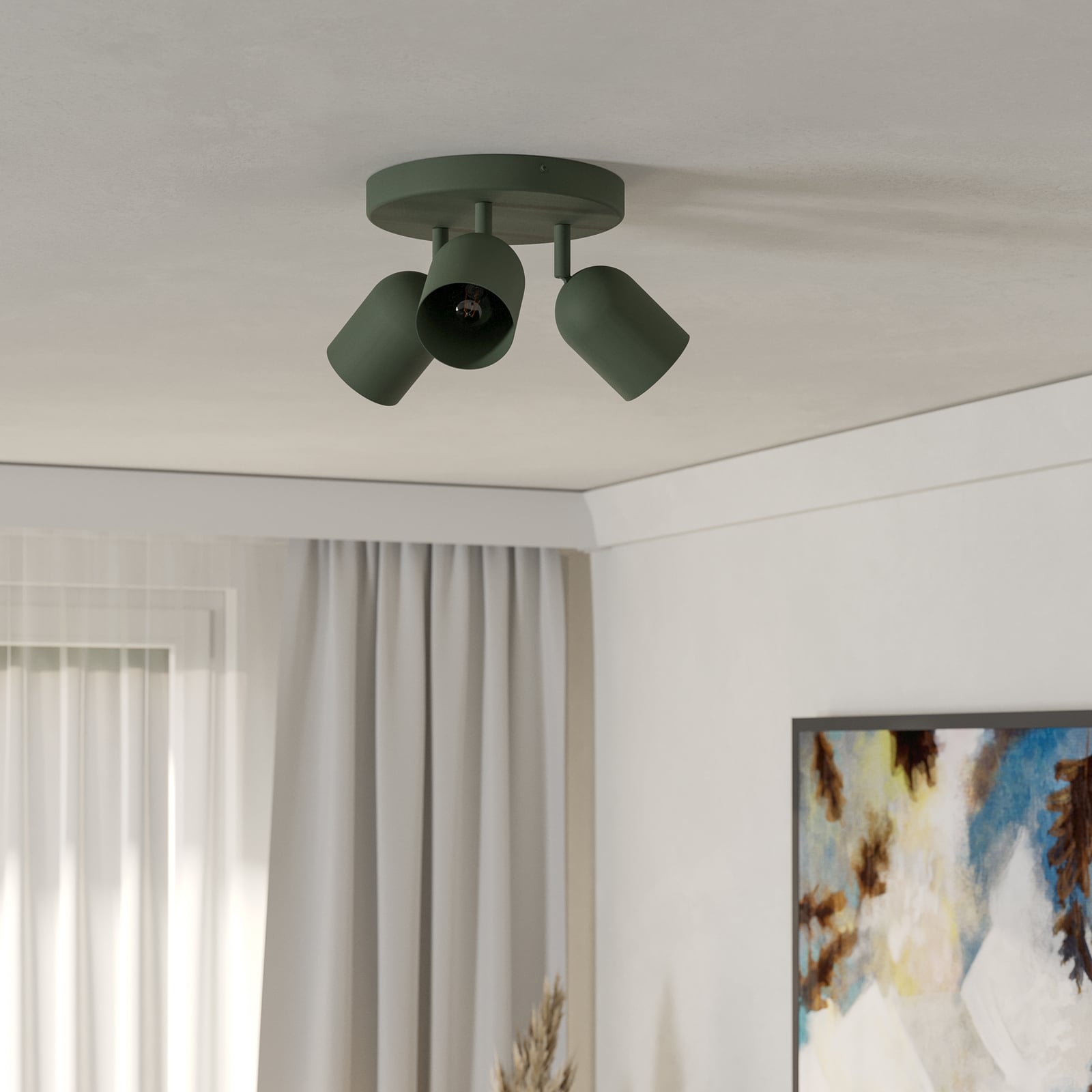 Deckenstrahler Tilston, dunkelgrün, Ø 25 cm, 3-flg., Stahl