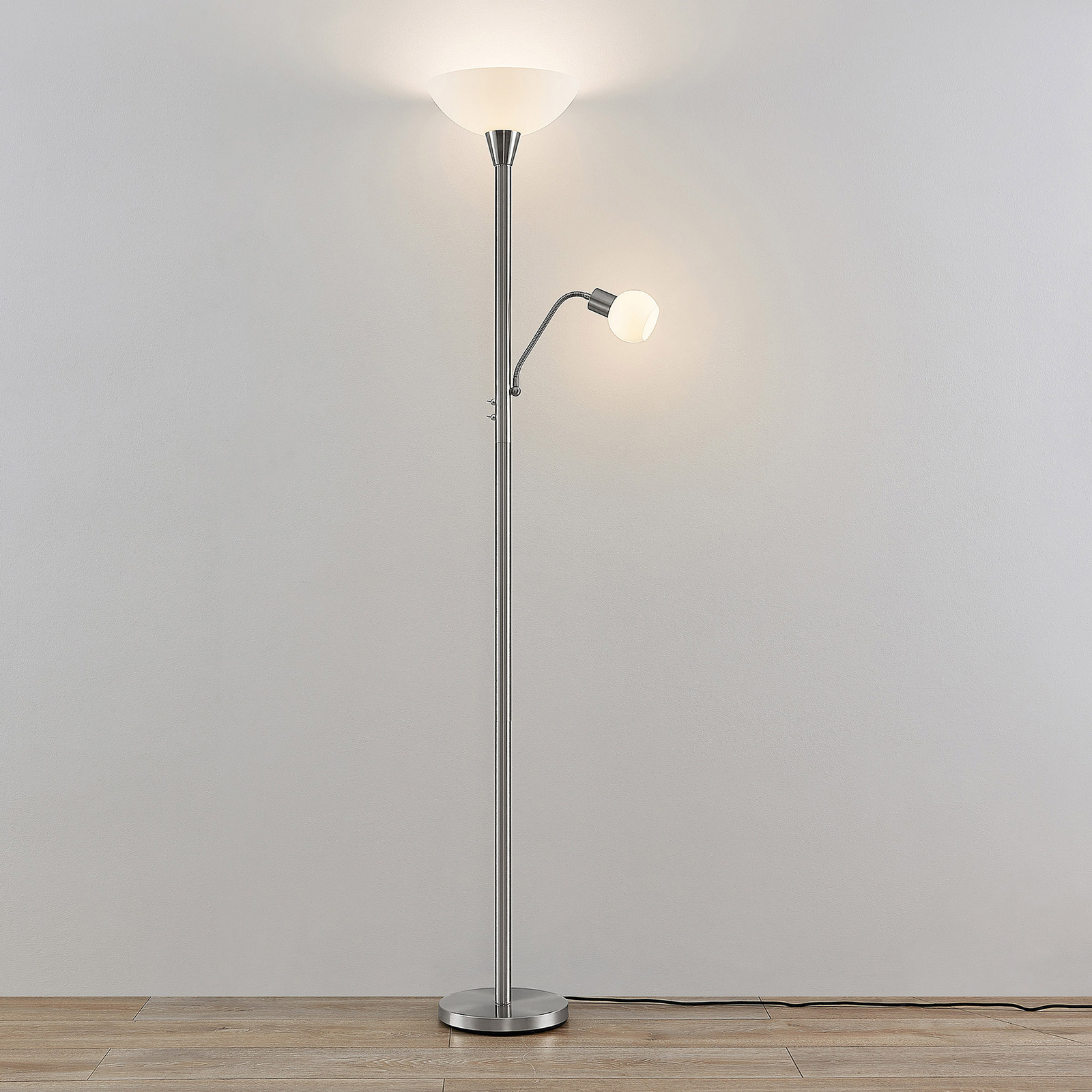 ELC Navisa floor lamp, reading light, matt nickel