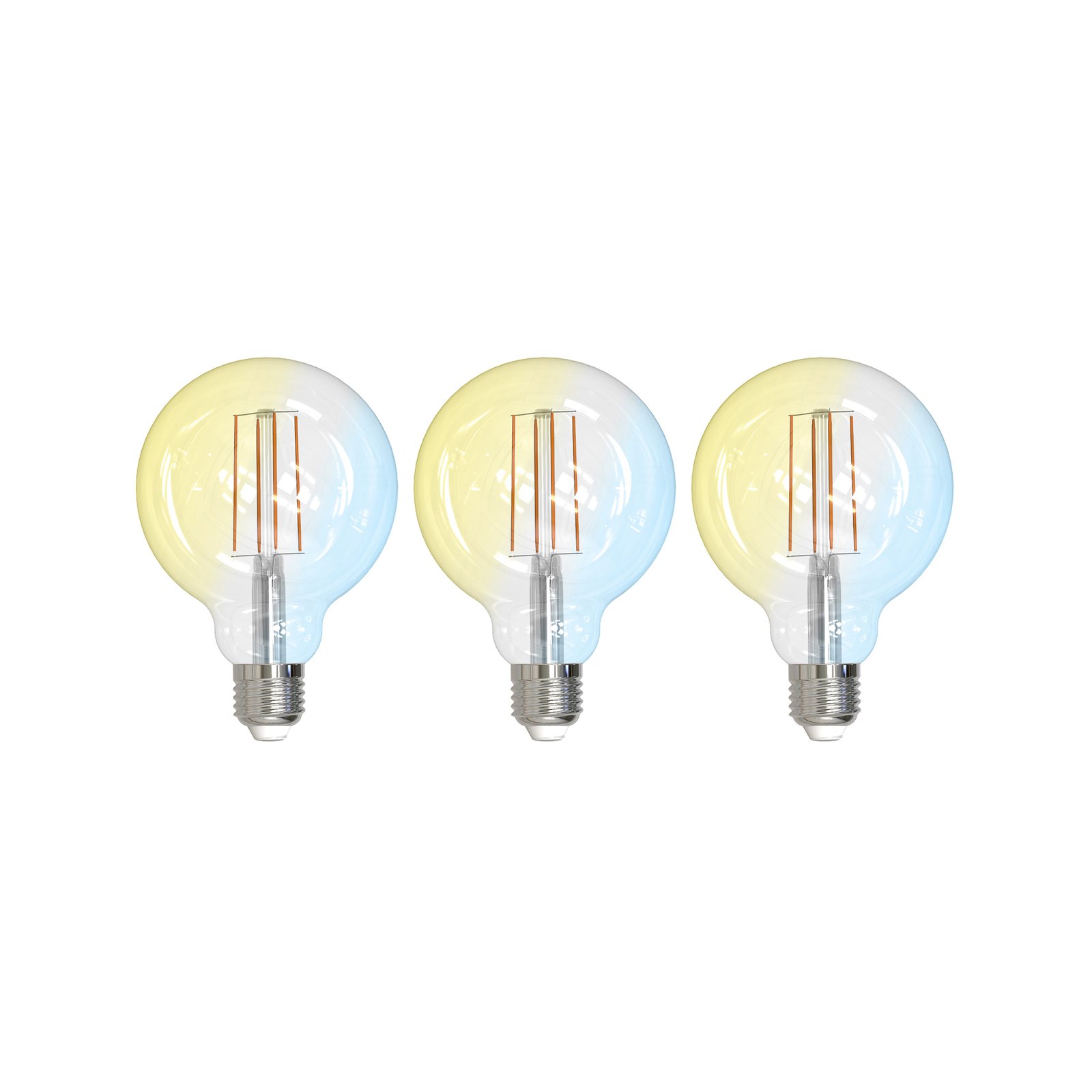 LUUMR Smart LED, set di 3, filamento, E27, G95, 7W, trasparente, Tuya
