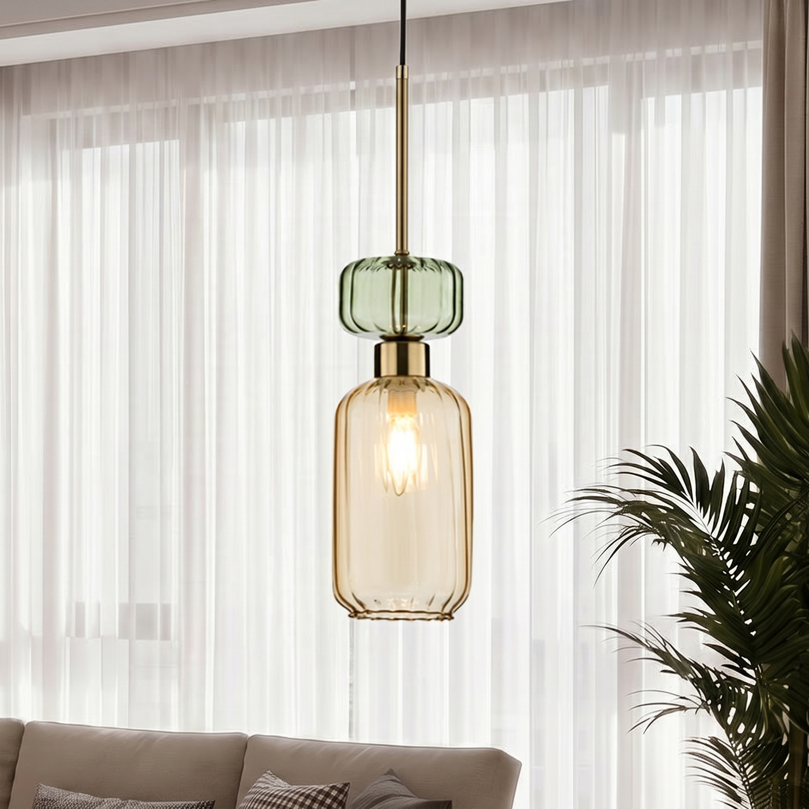 Lámpara colgante Molly, ámbar/dorado, 1 luz, cristal, Ø 12 cm