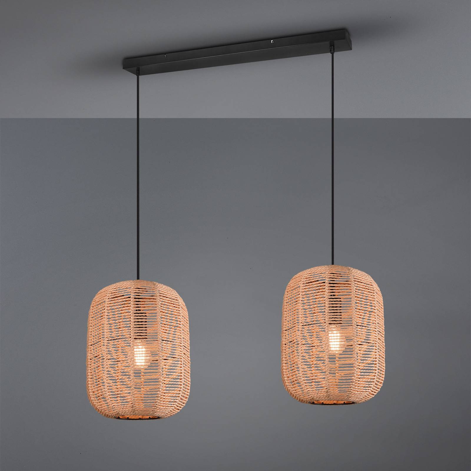 Hanglamp Runa, sisalkap, 2-lamps