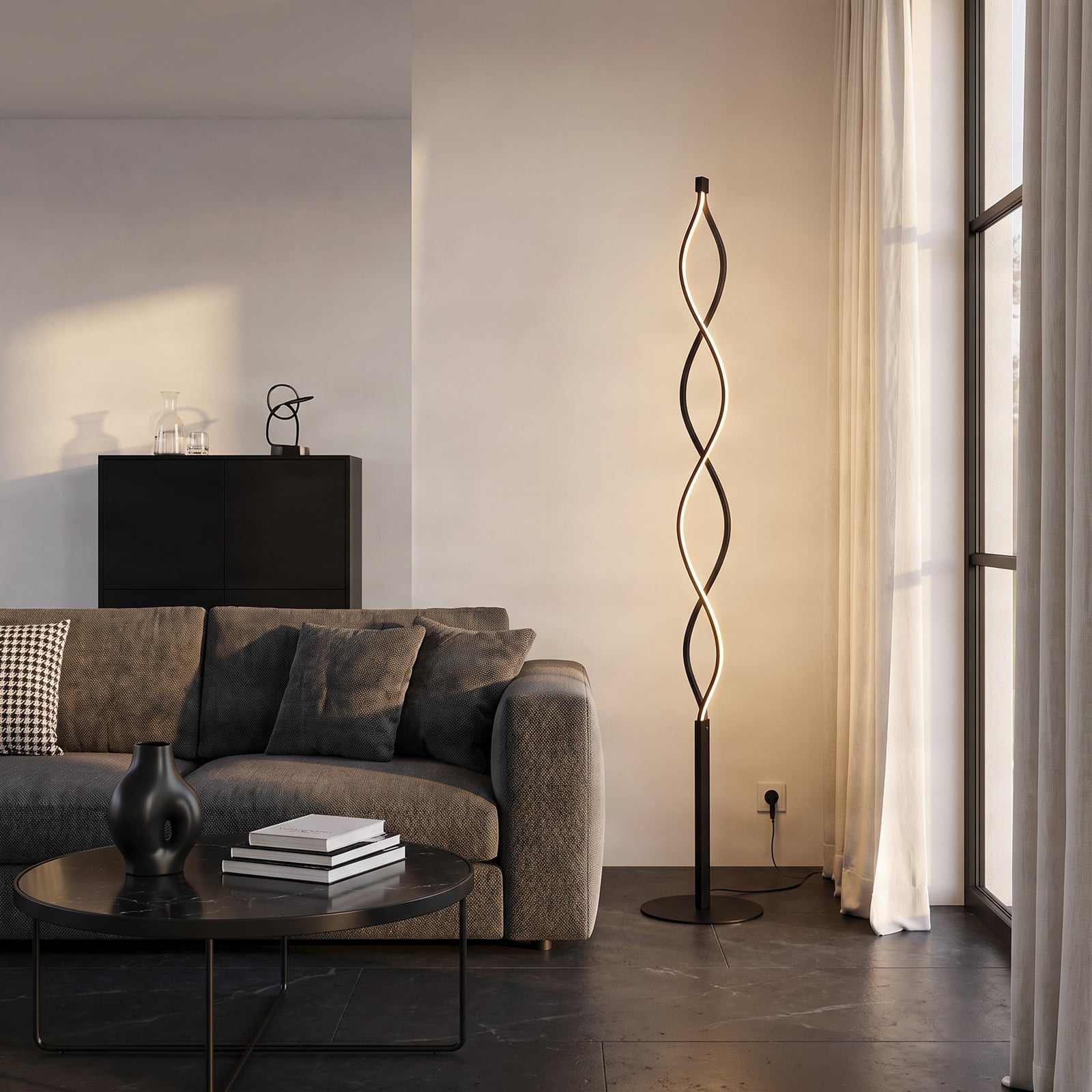 Lindby LED talna svetilka Welina, črna, 150 cm, z možnostjo zatemnitve Lindby LED talna svetilka Welina, črna, 150 cm, z možnostjo zatemnitve