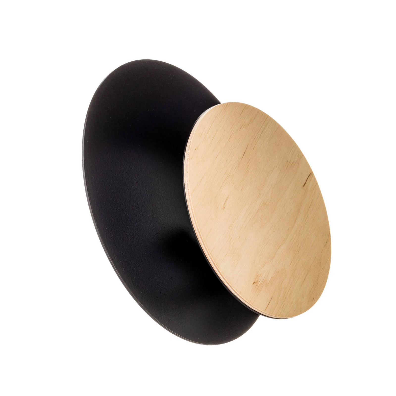 Aplique de pared Circle en negro con placa decorativa de madera