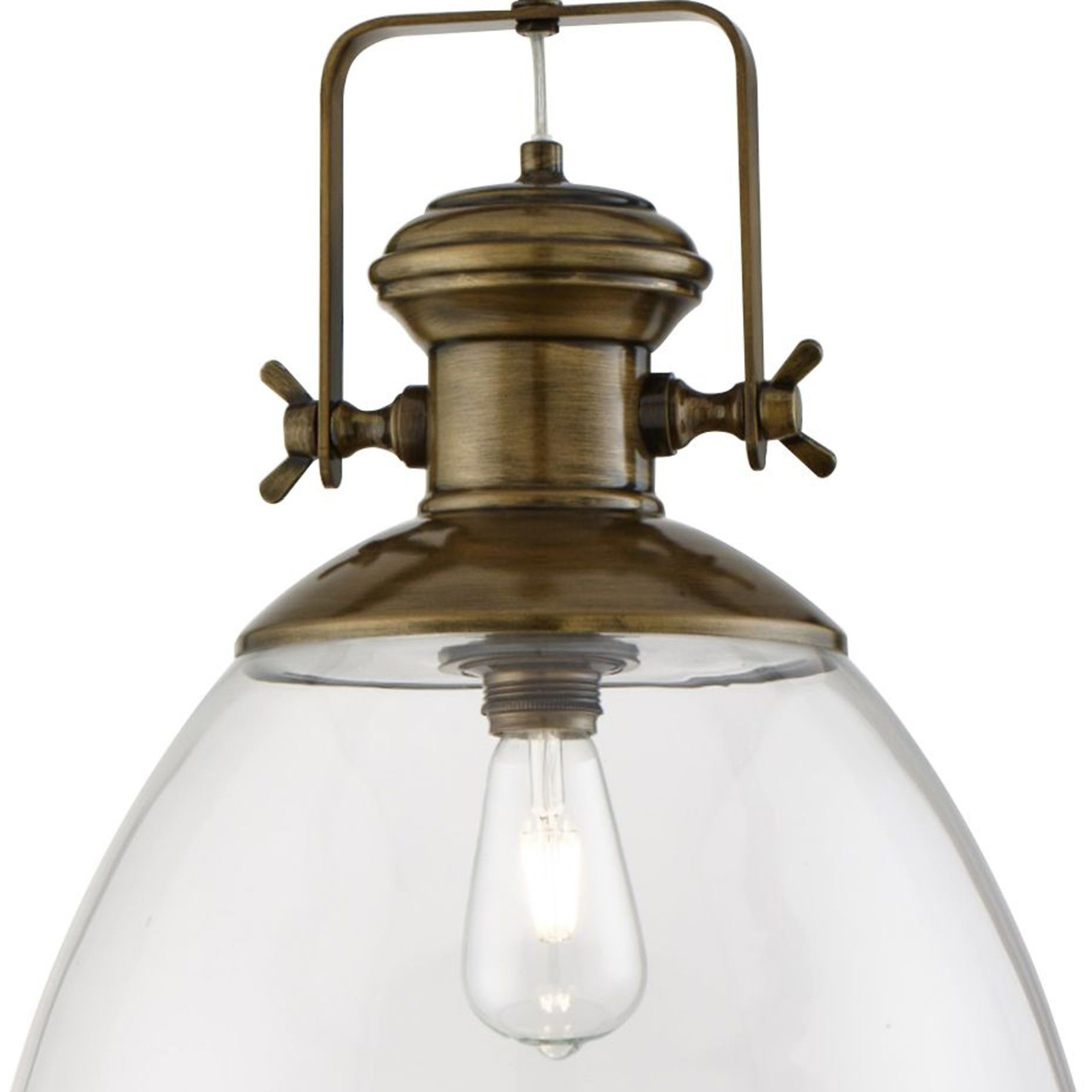 Industrial pendant light, brass-coloured/clear, glass, E27