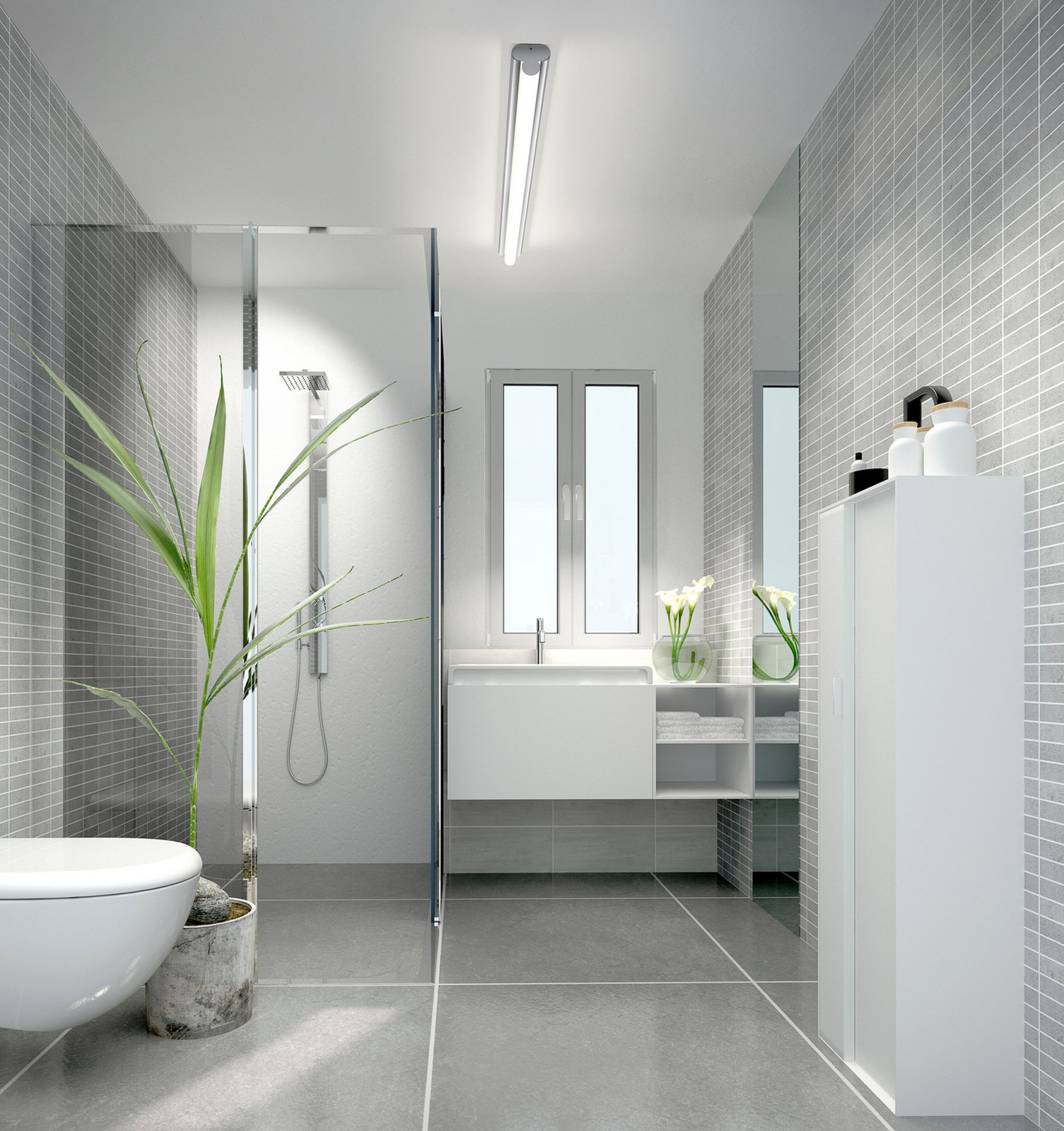 Helestra LED mirror light LOOM 2, length 120 cm, IP44, CCT