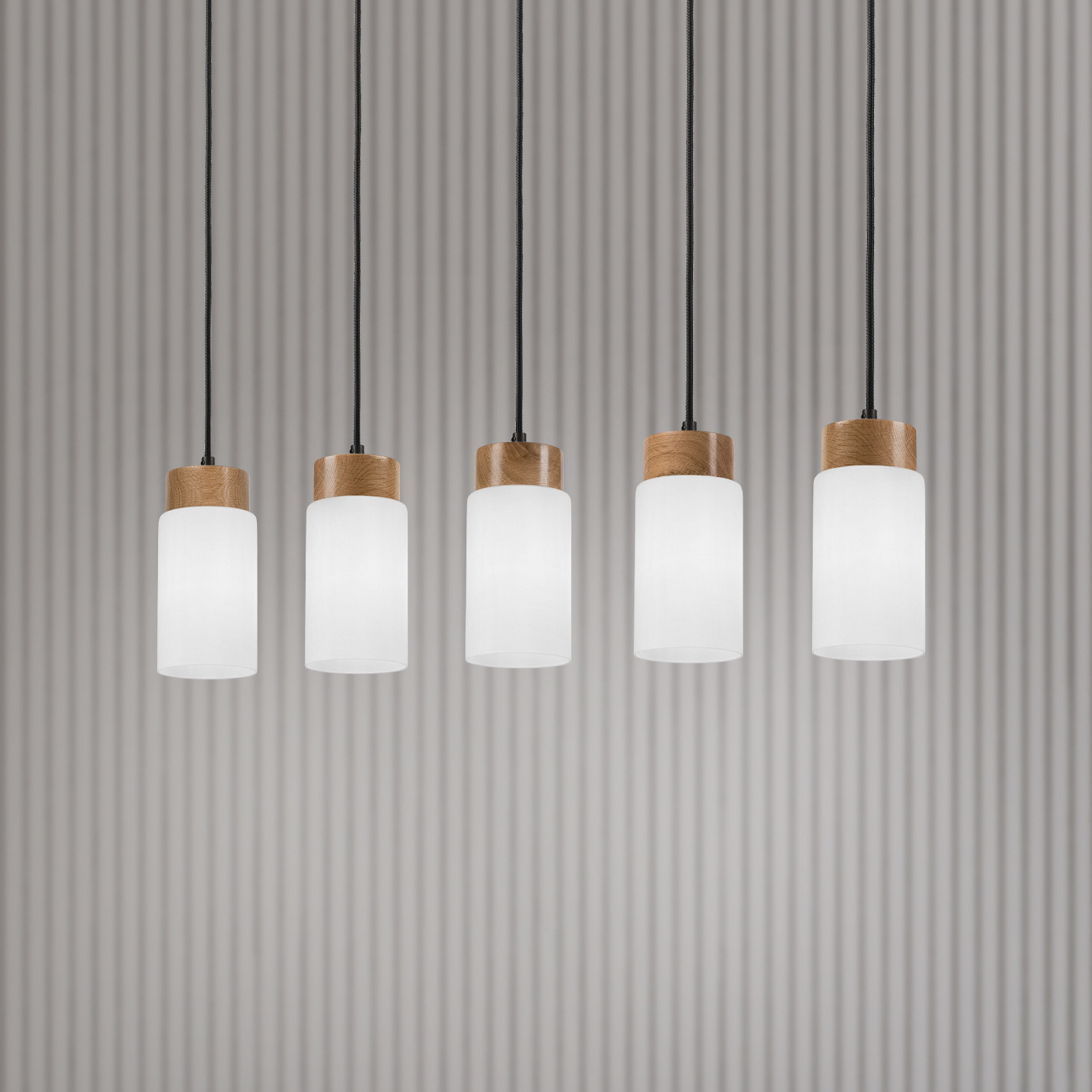 Lámpara colgante Markus, vidrio opalino/madera de roble, longitud 100 cm, 5