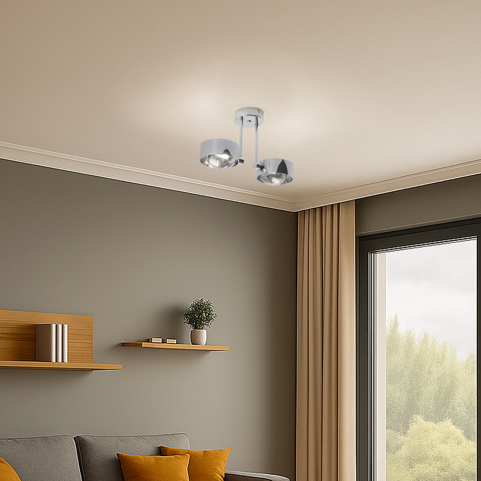 Deckenleuchte Mado, Stahl chromfarben, Glas rauch, 2-flammig Deckenleuchte Mado, Stahl chromfarben, Glas rauch, 2-flammig