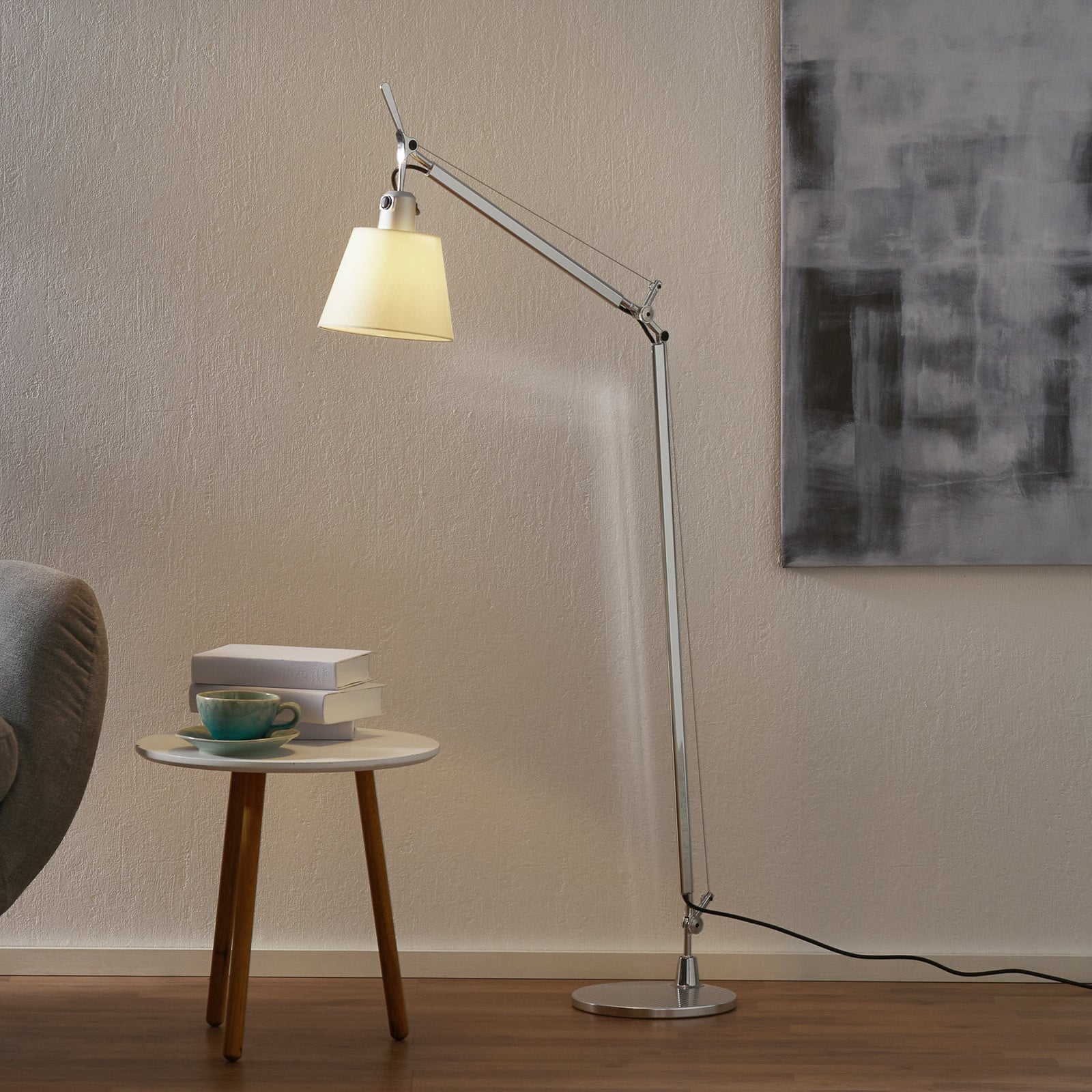 Tolomeo Basculante Lettura Gulvlampe Pergament Artemide - Stue - Design - Metal - Med skærm