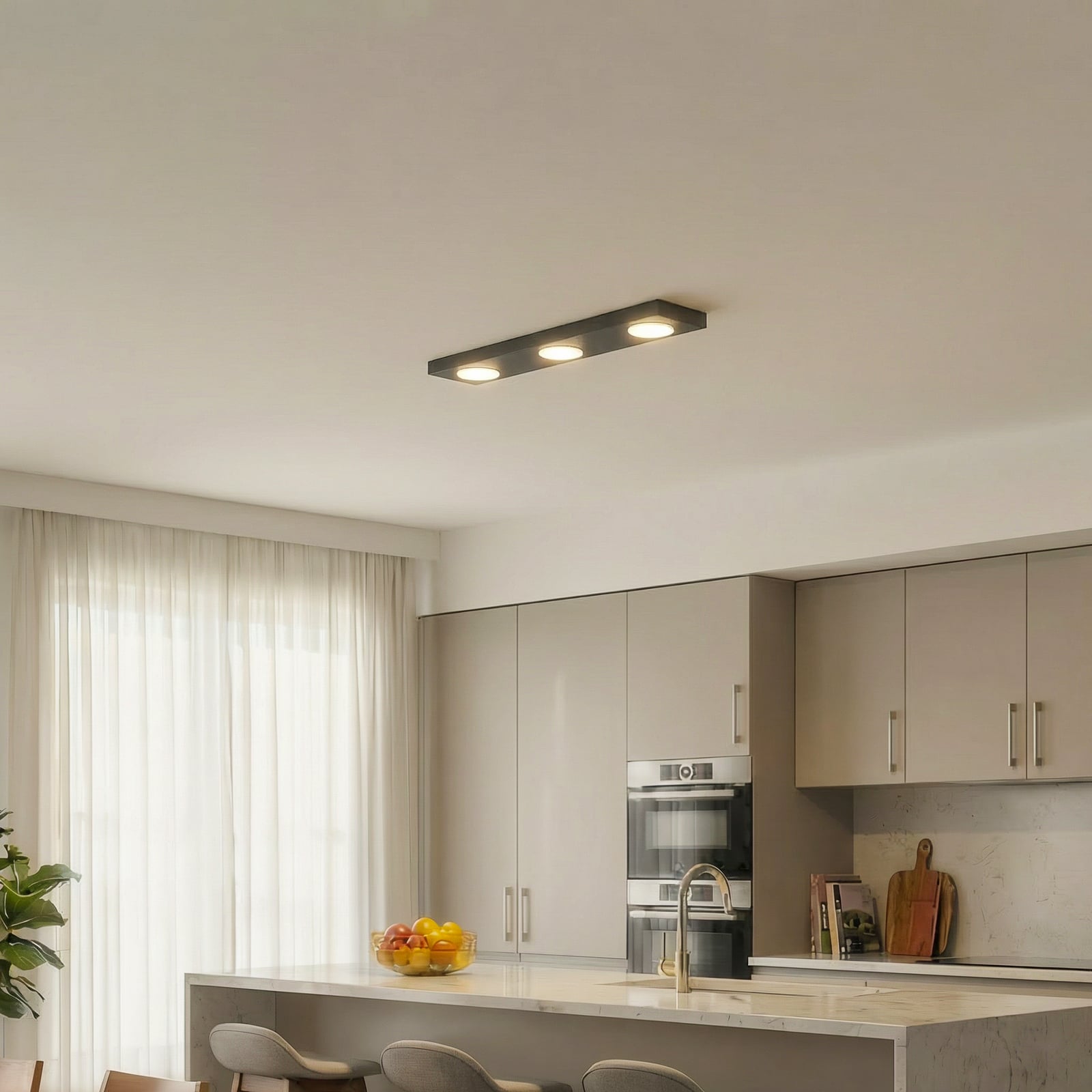 Plafonnier Hero, noir, 55 x 12 cm, à 3 lampes, métal, GX53