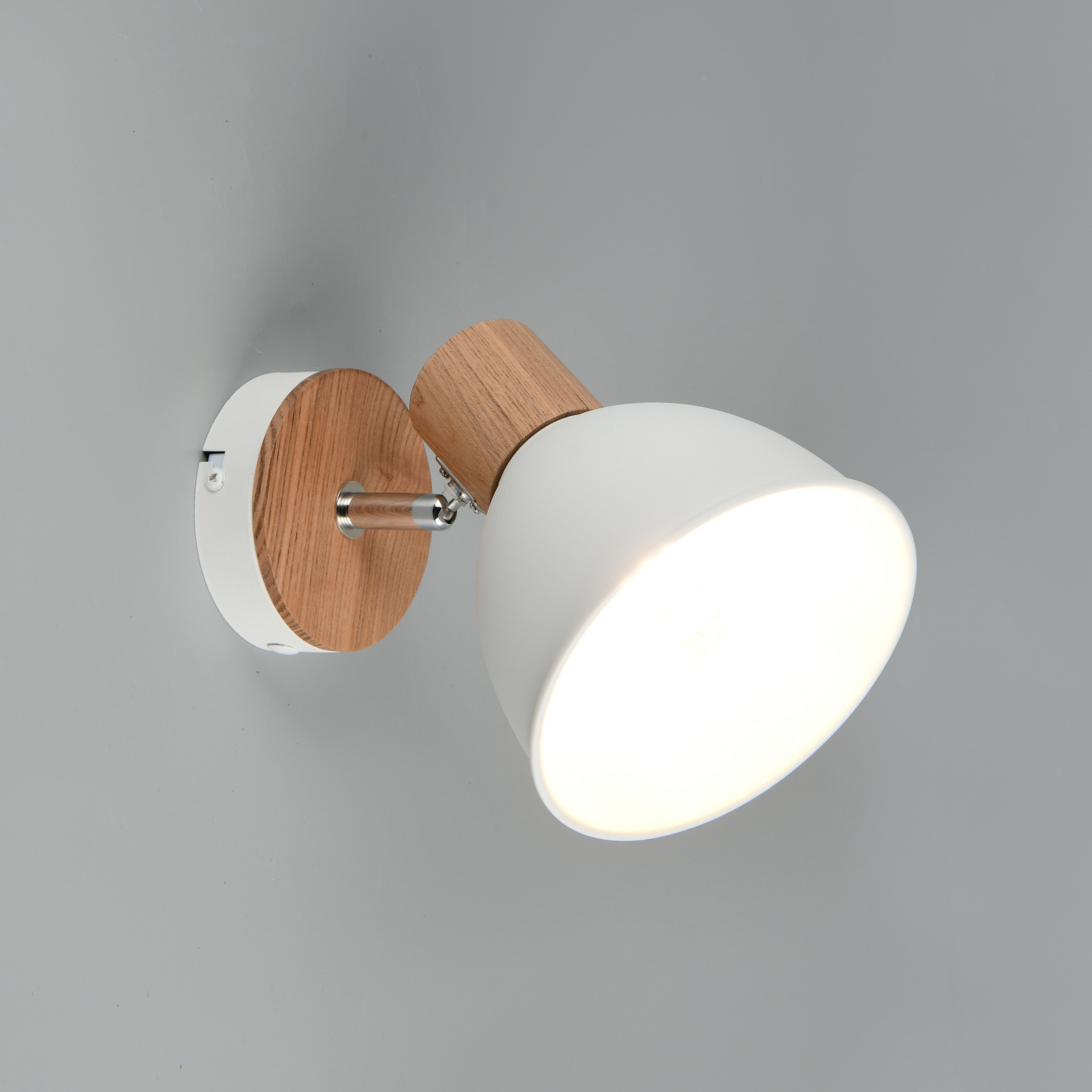 Φωτιστικό οροφής Delume, λευκό, Ø 15 cm, 1 φως, μέταλλο/ξύλο