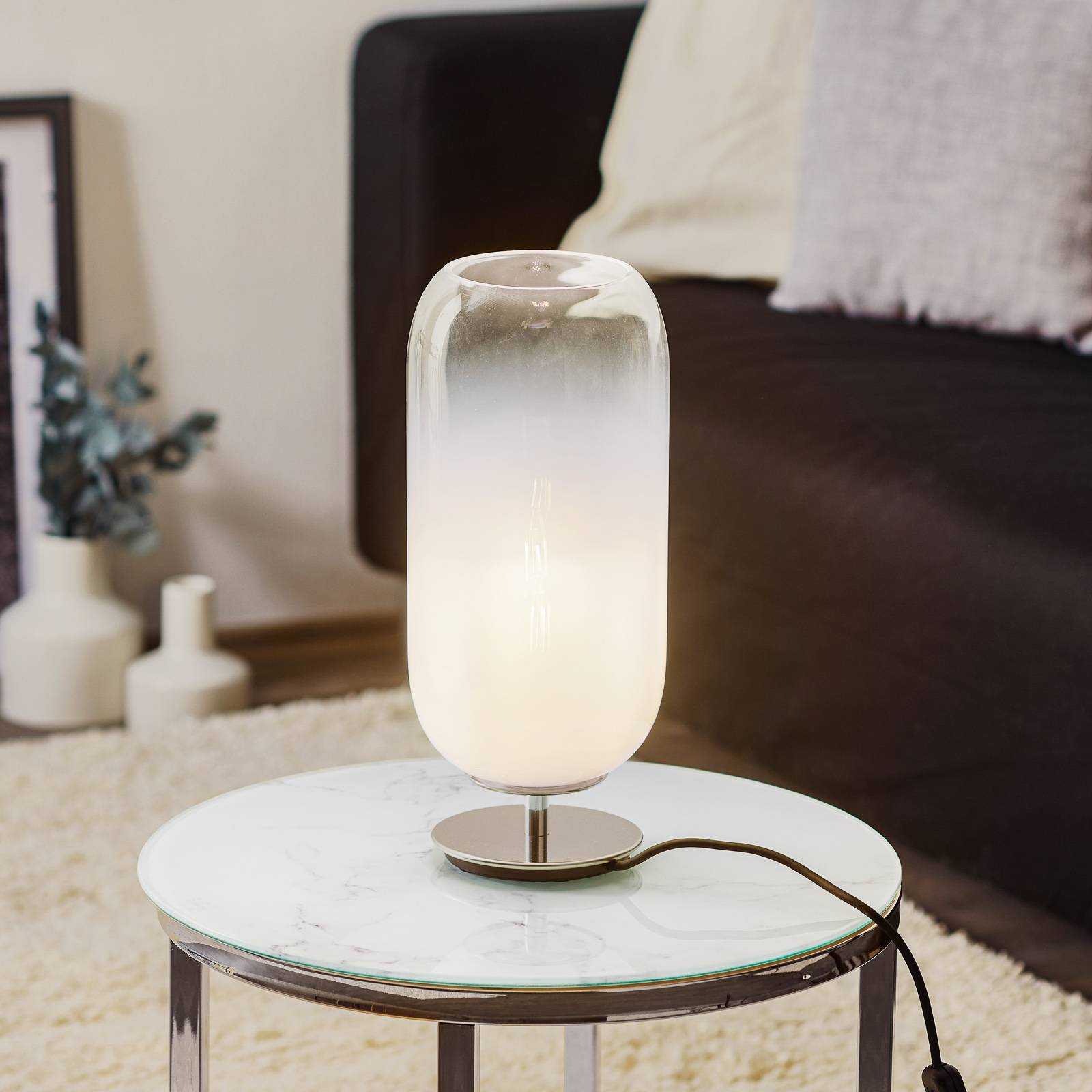 Artemide Gople Mini table lamp, white, for Living / Dining Room, aluminium, glass, E14, 6 W, energy efficiency: A++, H: 34 cm