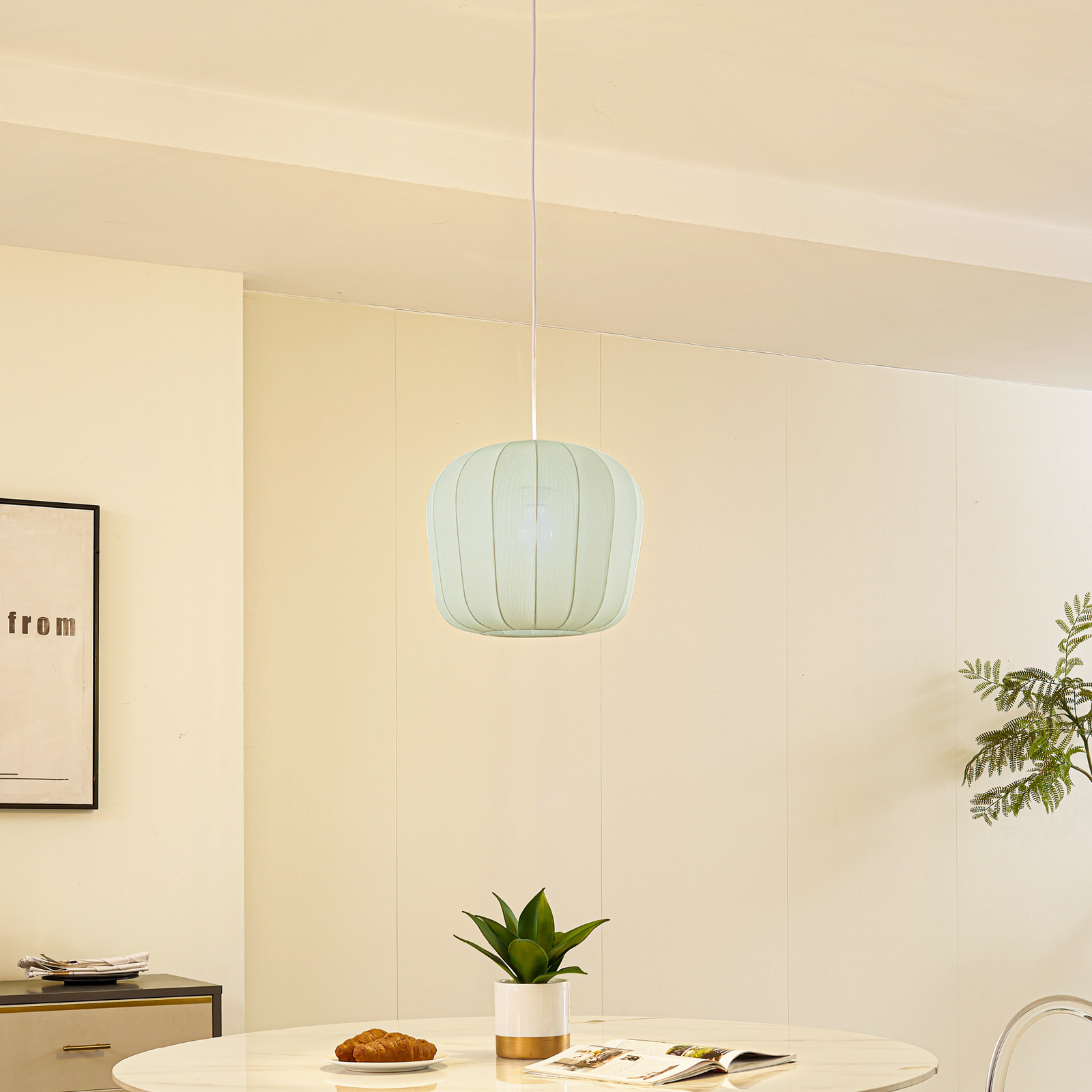 Lindby pendant light Helin, blue, Ø 35 cm, fabric