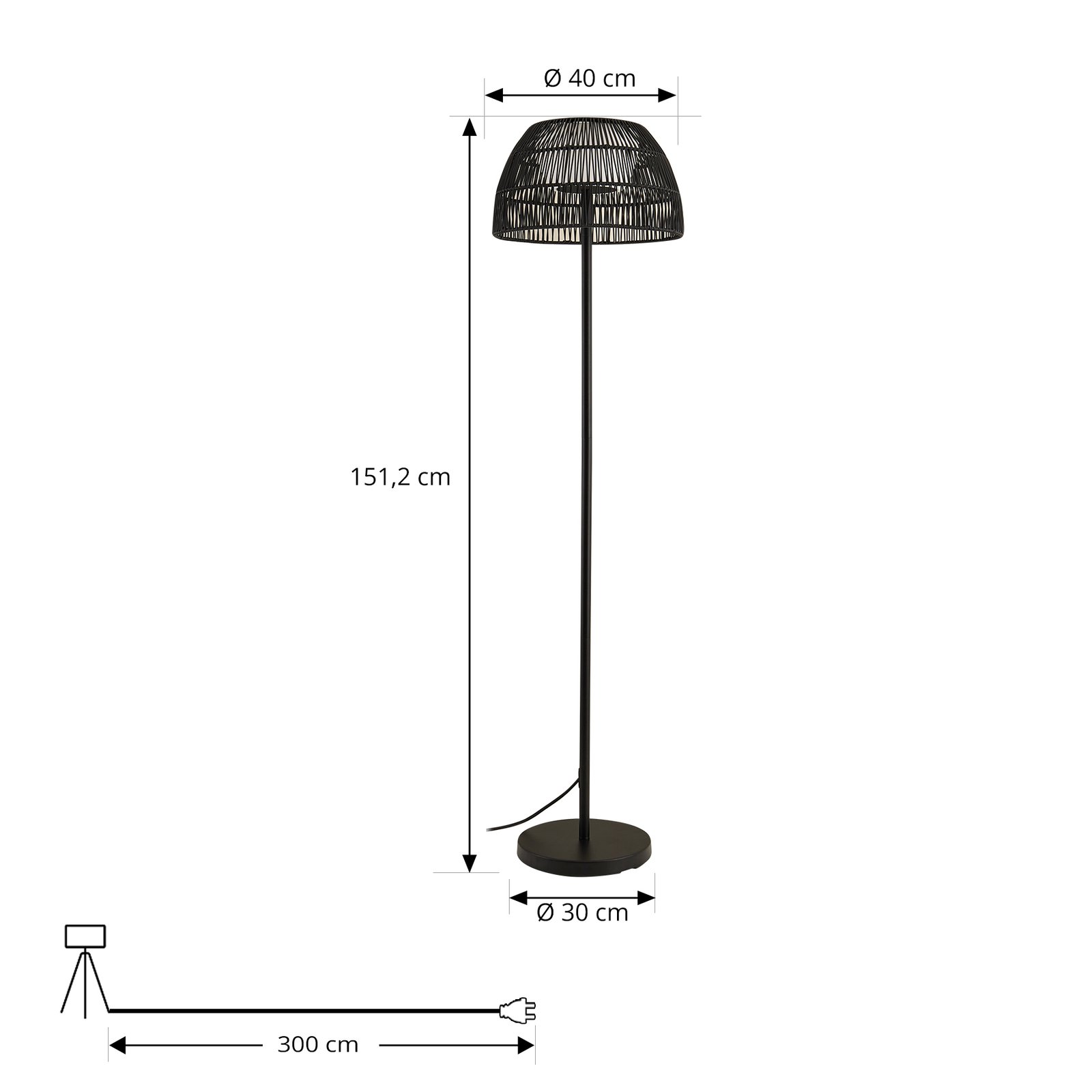 Lucande LED-ulkovalaisin Heribio, musta, rauta, 153 cm