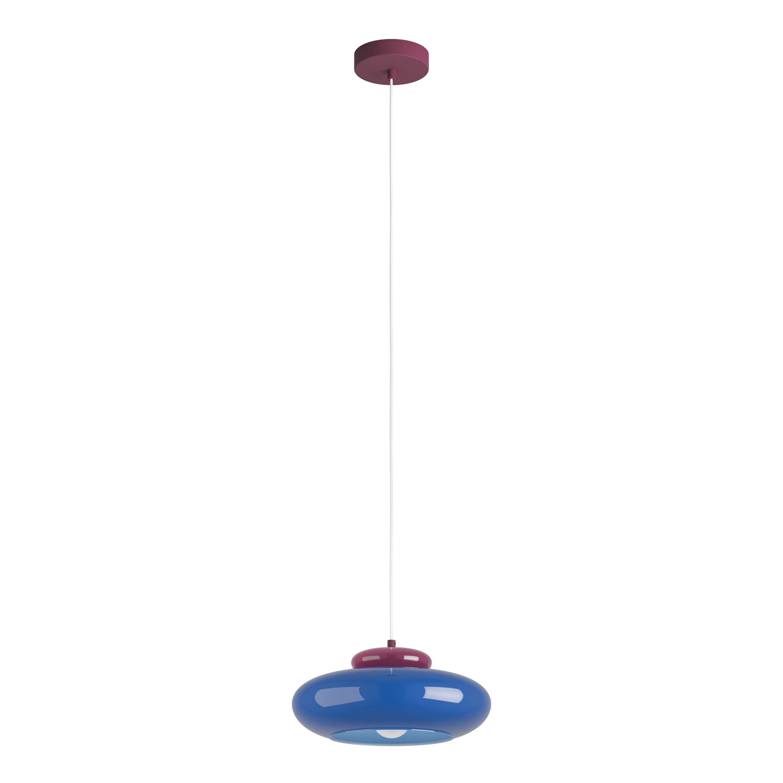 Lámpara colgante Berardelli, azul/baya, plana, Ø 30 cm, cristal, E27