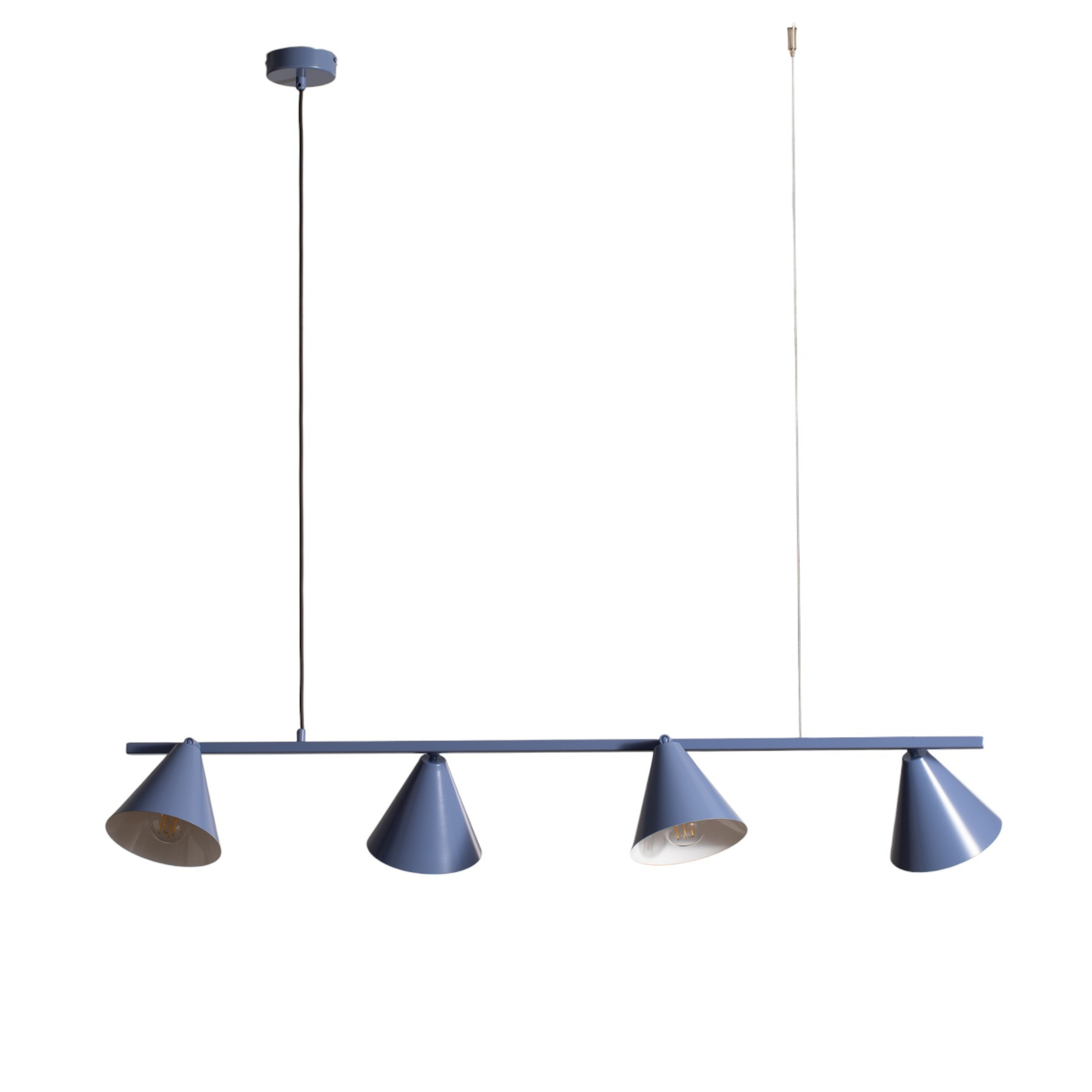 Form 4 hanging light, blue metal, 4-bulb cone - ALDEX