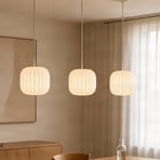 Lampada a sospensione Lucande Bridget, a 3 luci, 116 cm, bianca, tessuto